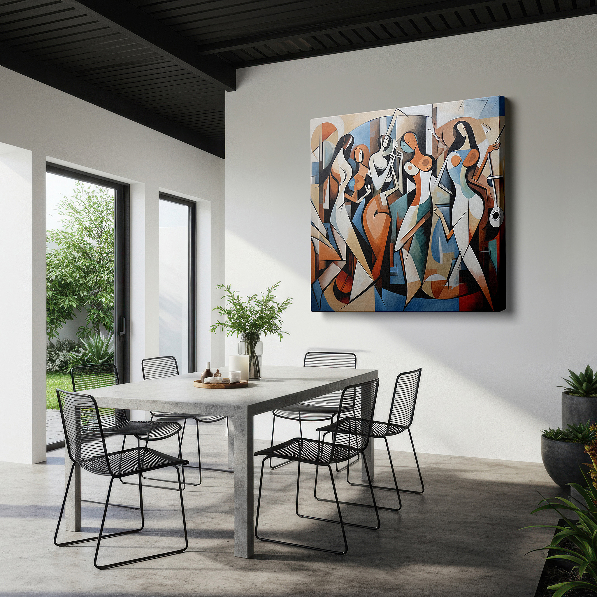 Framed by abstract decor and natural-toned accessories — vibrant abstract forms depicting diversity and unity large wall art, canvas wall art, wall decor for office and bedroom