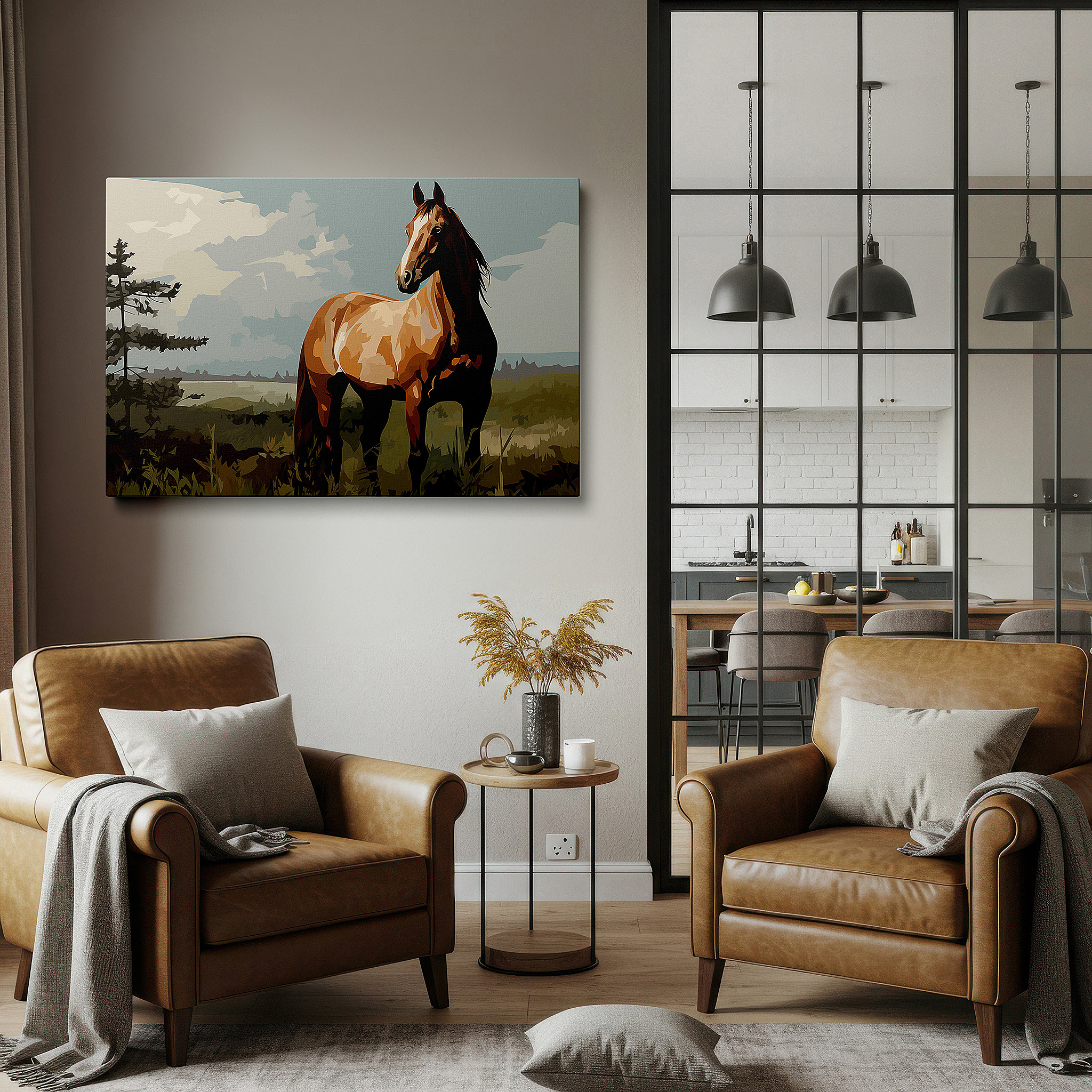Gently illuminated by ambient lighting in an entryway — elegant horse in natural beauty, equine elegance and peaceful scenery large wall art, canvas wall art, wall decor, office wall art