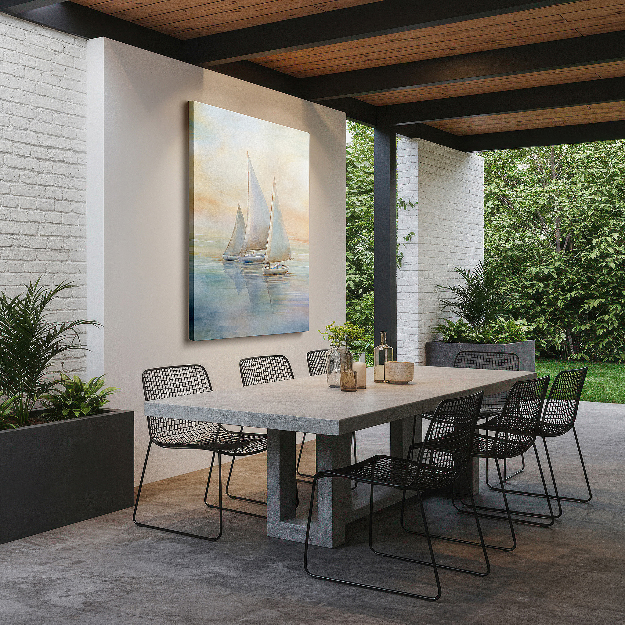 Hung in a cozy reading nook beside a floor lamp and bookshelf — serene sailboats at sunset wall art: large canvas featuring gentle breeze and pastel skies, ideal for office, bedroom, or living room decor