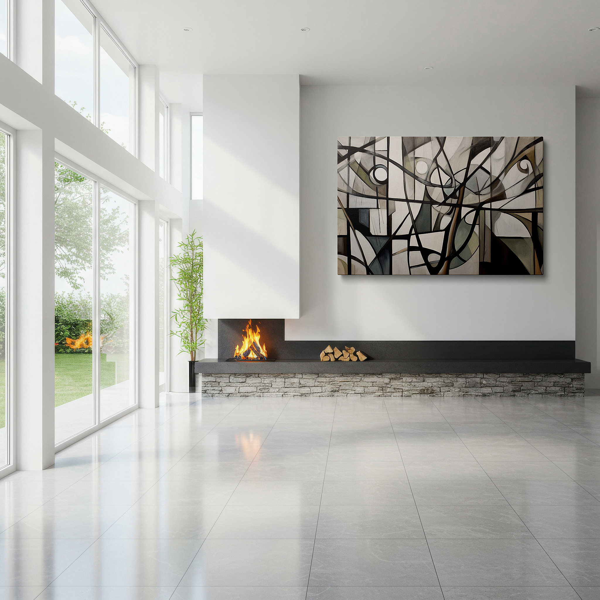 Installation made easy with a centered hook and clean wire mount — captivating monochrome geometric patterns large wall art, canvas wall art, wall decor for office, bedroom, and living room