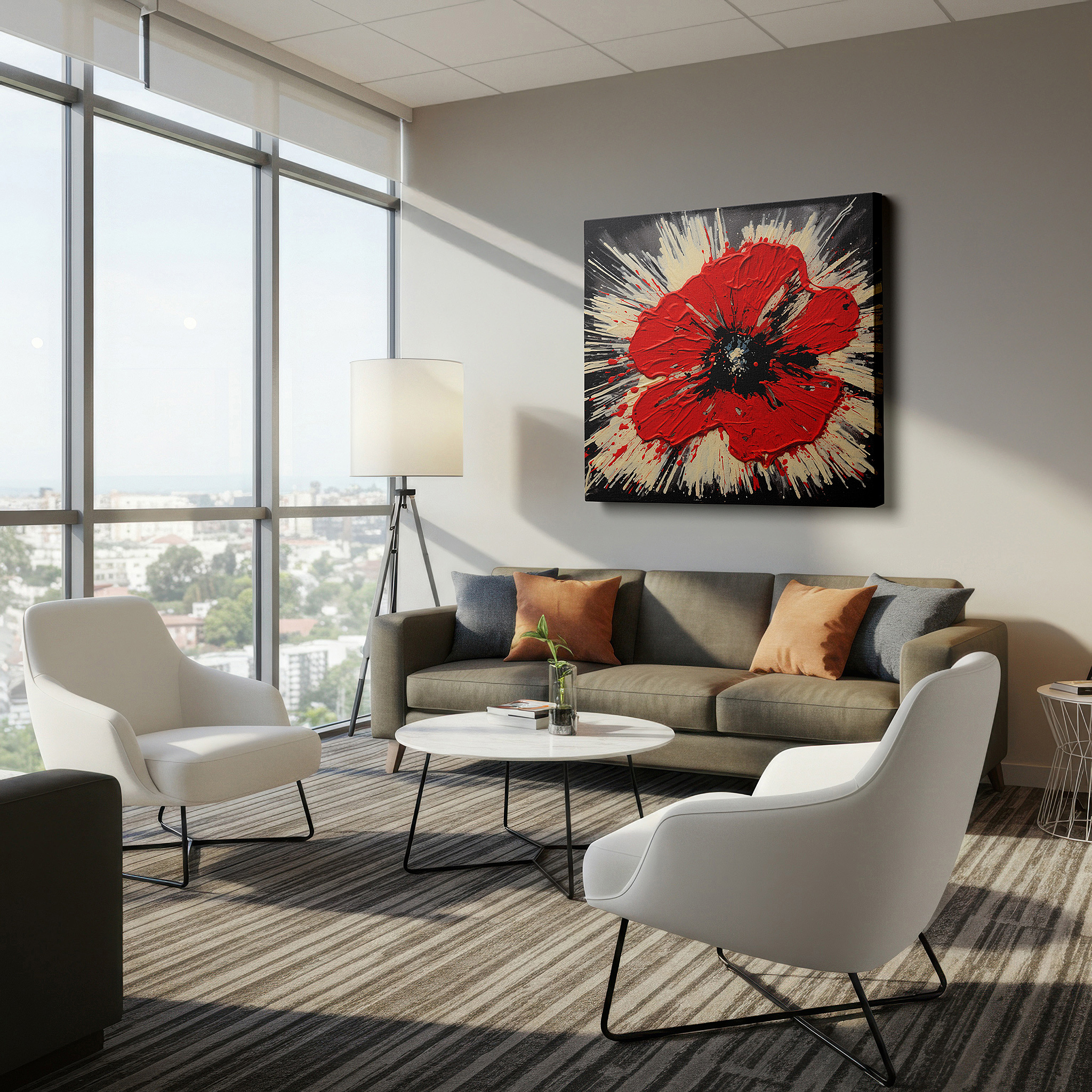 Installation made easy with a centered hook and clean wire mount — colorful abstract poppy explosion, large canvas wall art, vibrant office and bedroom decor