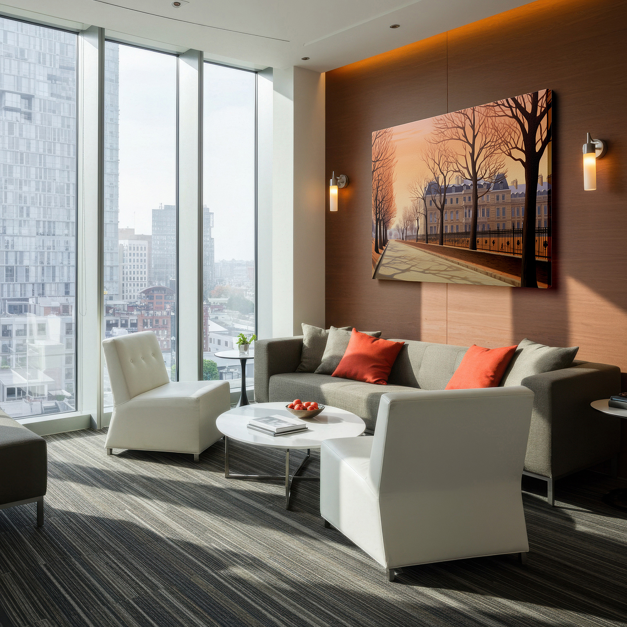 Installation made easy with a centered hook and clean wire mount — dawn's embrace on a parisian avenue: large wall art featuring ornate facades and cobblestone paths, canvas wall art for office decor