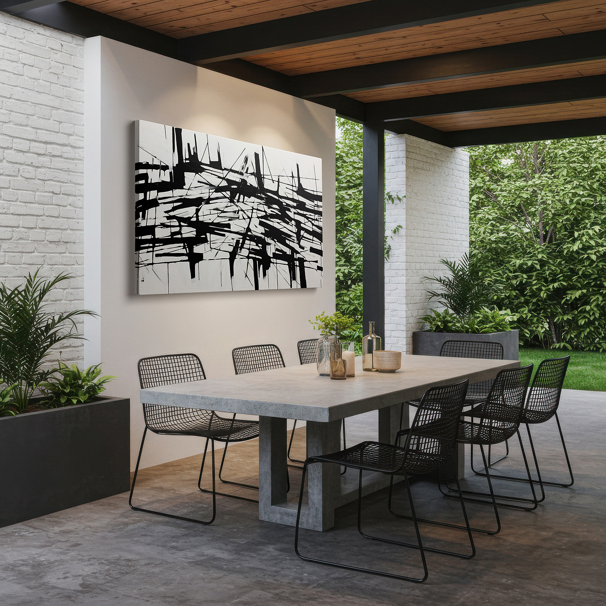 Installation made easy with a centered hook and clean wire mount — emotional complexity in bold black and stark white: large wall art, canvas wall art, wall decor for office and bedroom
