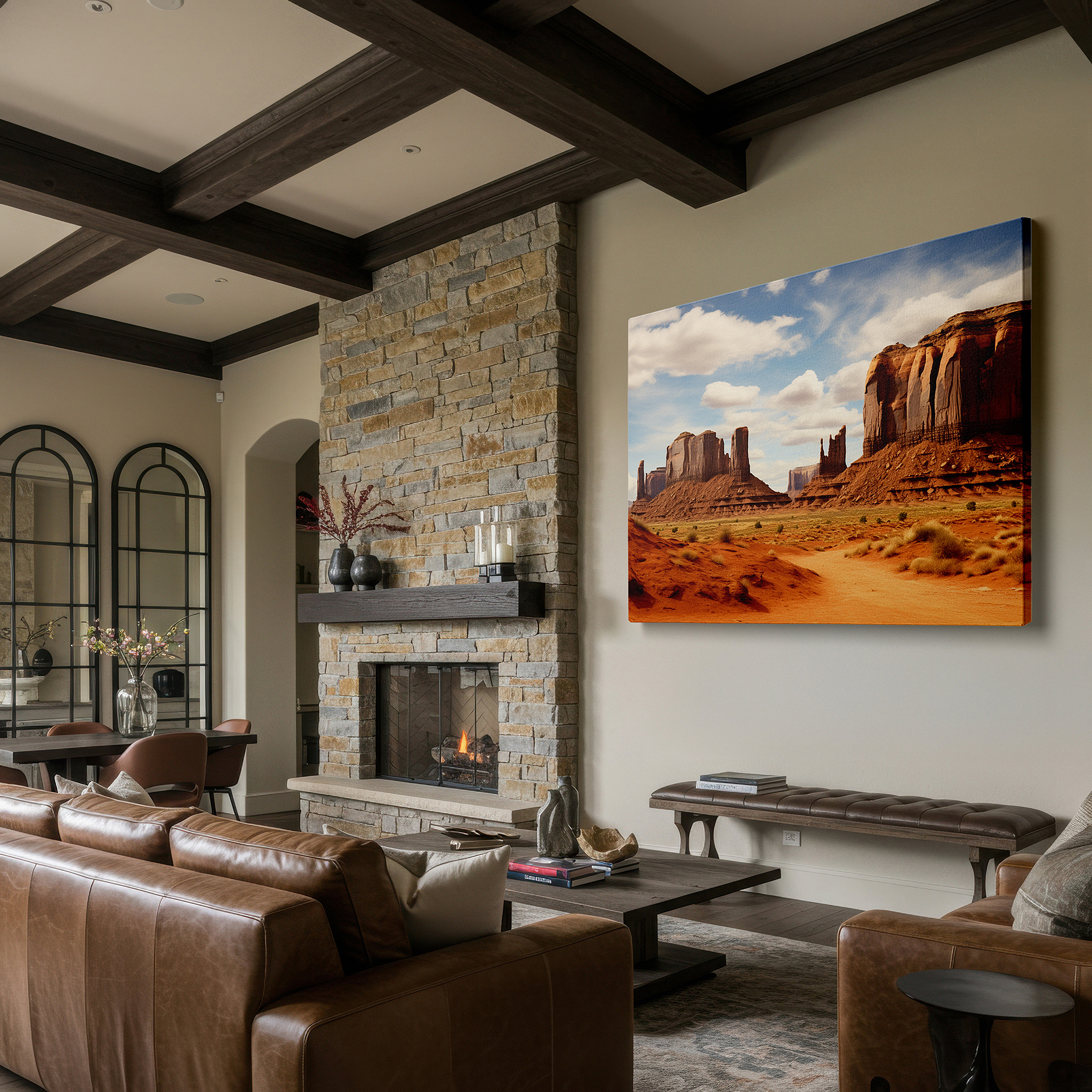 Installation made easy with a centered hook and clean wire mount — monument valley majesty: a stunning exhibition of nature's splendor and the passage of time - large canvas wall art for office and bedroom decor
