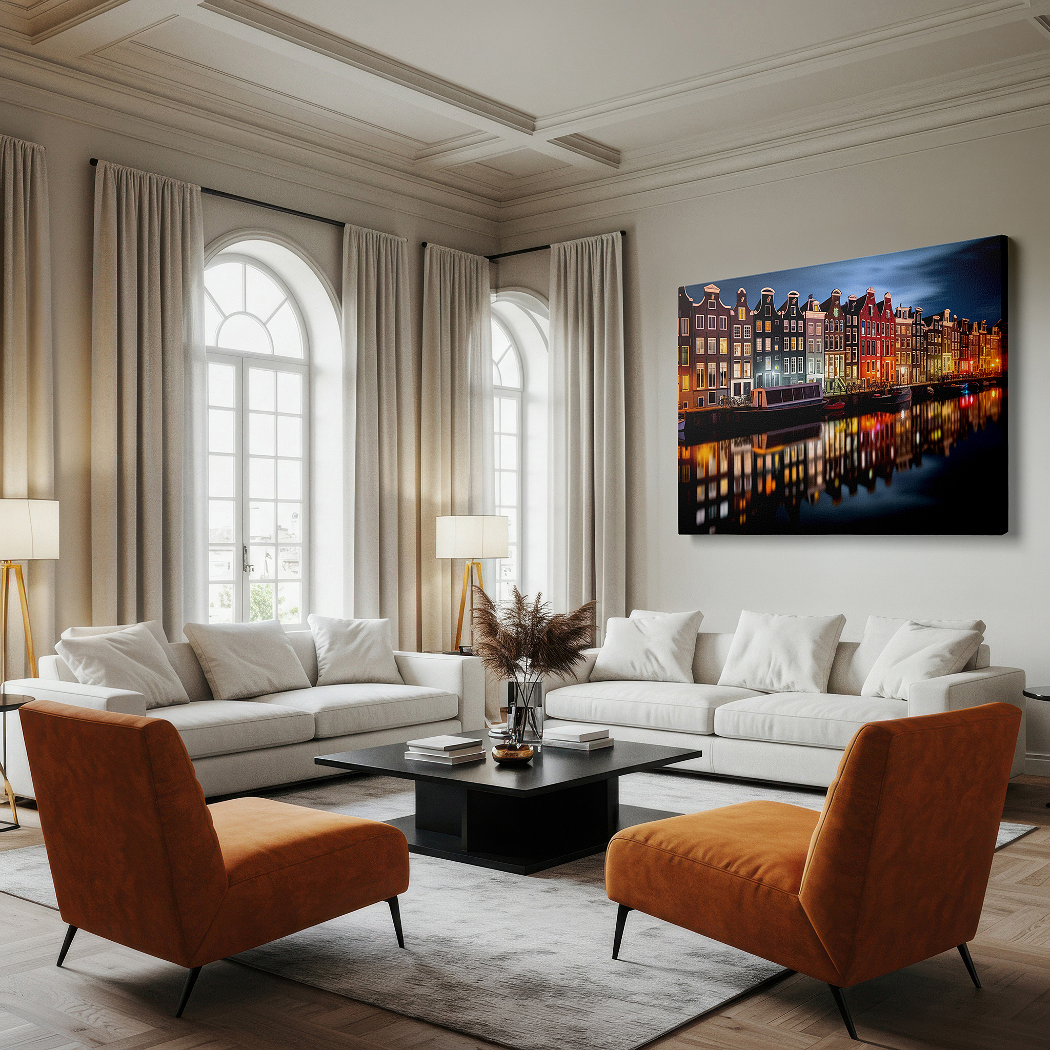 Installation made easy with a centered hook and clean wire mount — moonlit amsterdam: enchanting canals and serene architecture large wall art, canvas wall art, wall decor for office