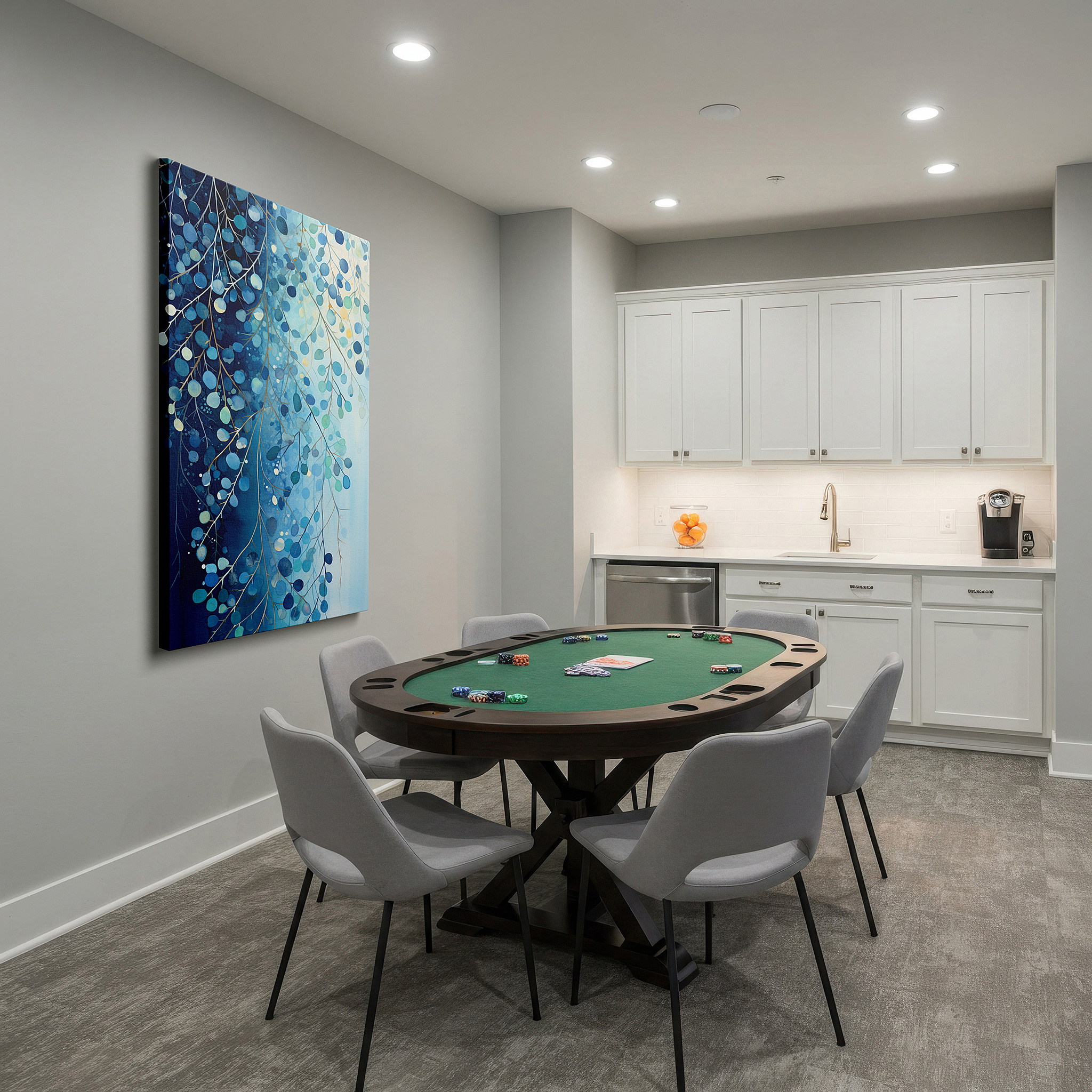 Installation made easy with a centered hook and clean wire mount — serene blue leaves: large canvas wall art evoking tranquility and nature's peace for office and bedroom decor