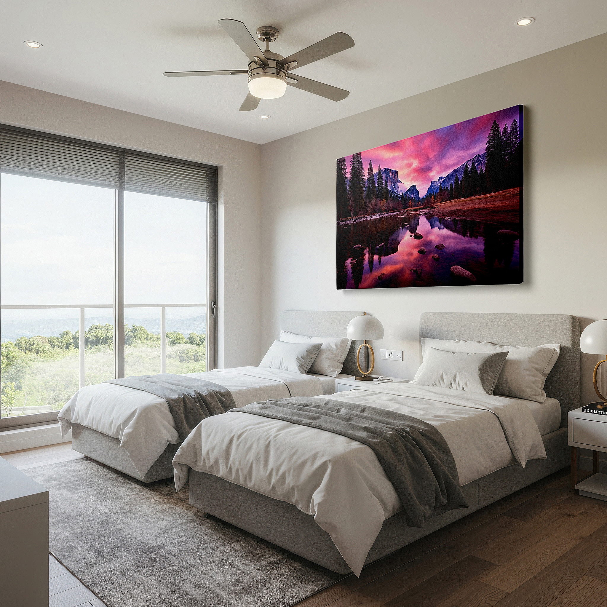 Installation made easy with a centered hook and clean wire mount — yosemite valley twilight: majestic peaks and serene waters large canvas wall art for office and bedroom decor