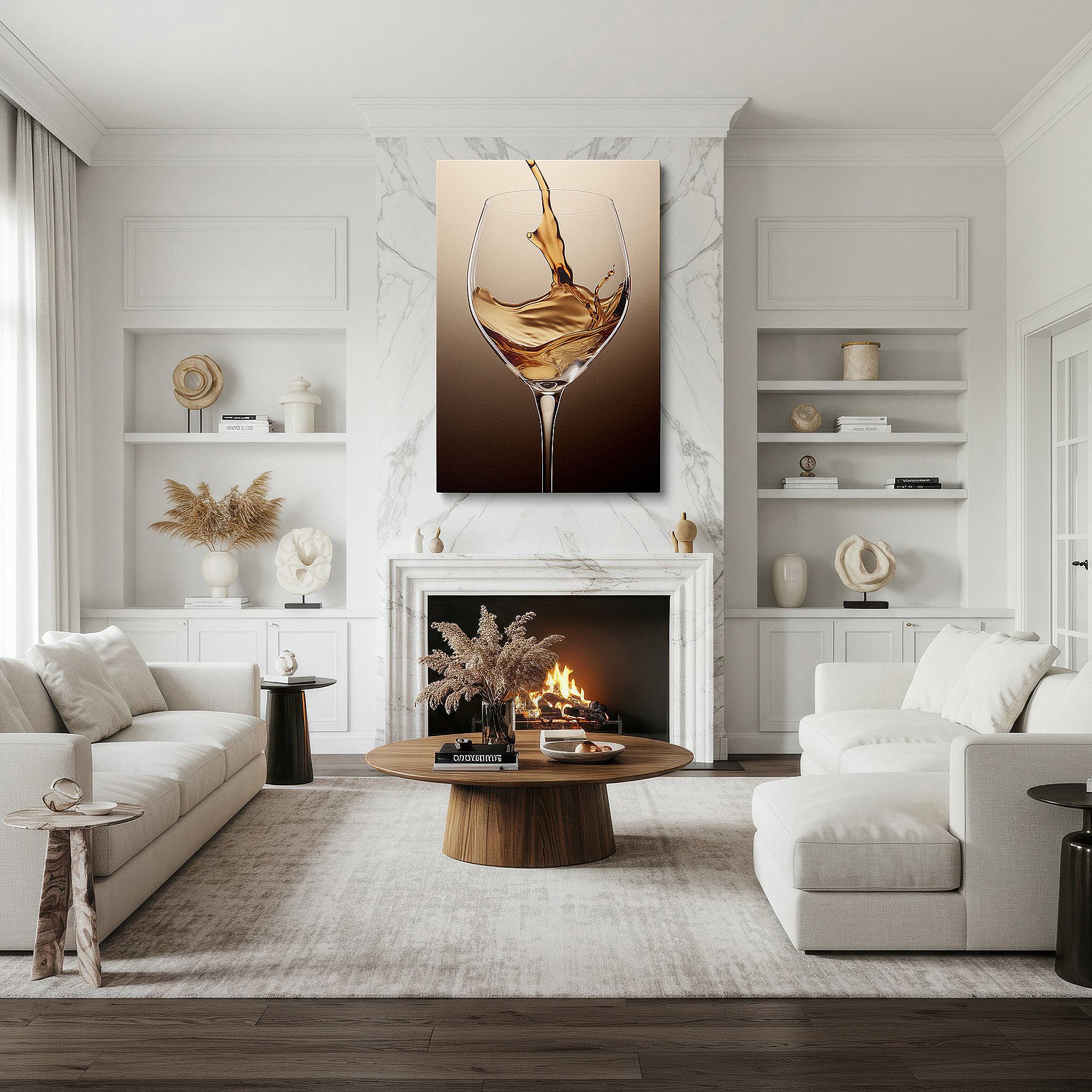 Lighting brings out layered depth in the print’s surface grain — golden elixir flowing into crystal: a symphony of light and luxury - large canvas wall art for office and bedroom decor