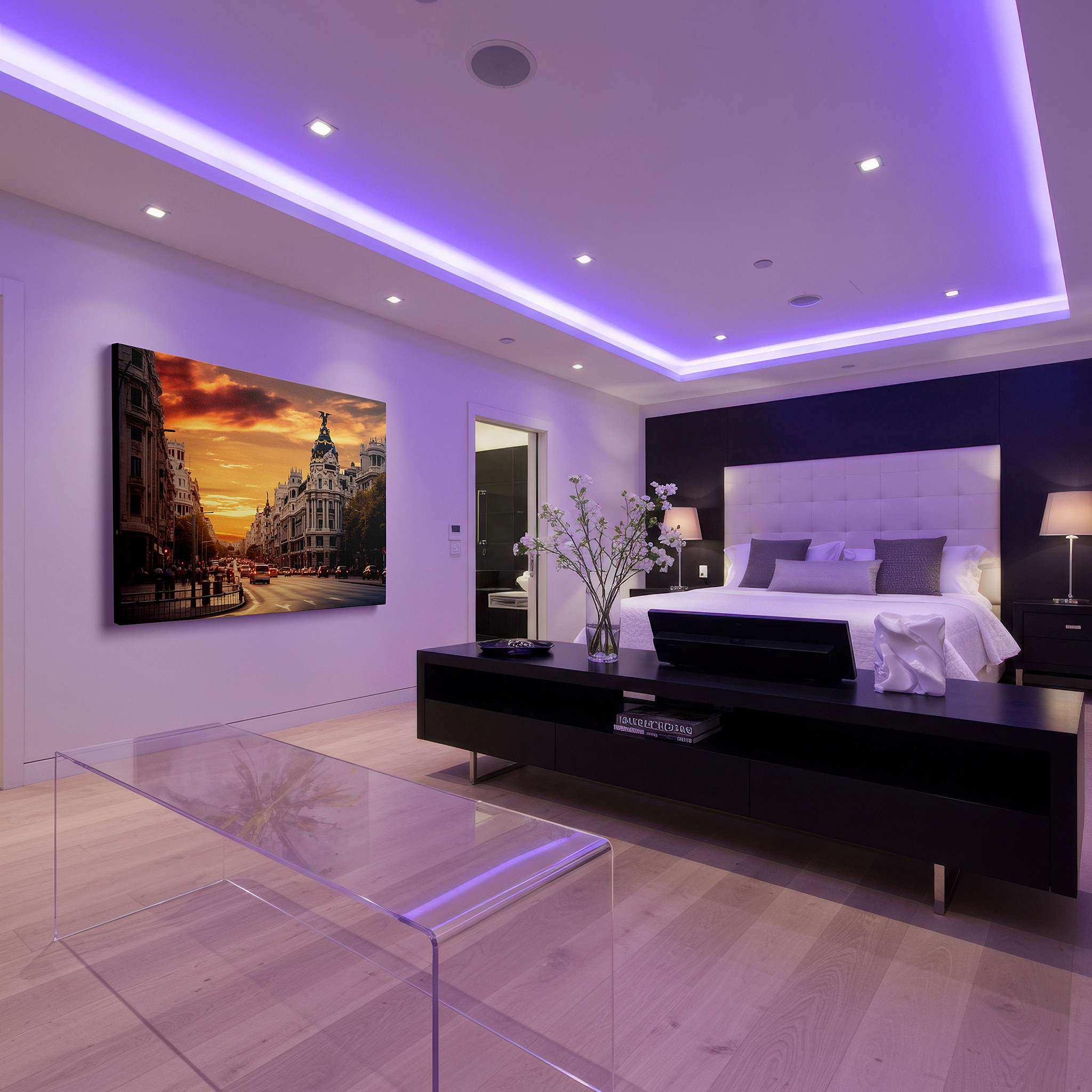 Lighting brings out layered depth in the print’s surface grain — golden sunset on historic european street: a blend of architectural grandeur and celestial charm - large wall art, canvas wall art, wall decor