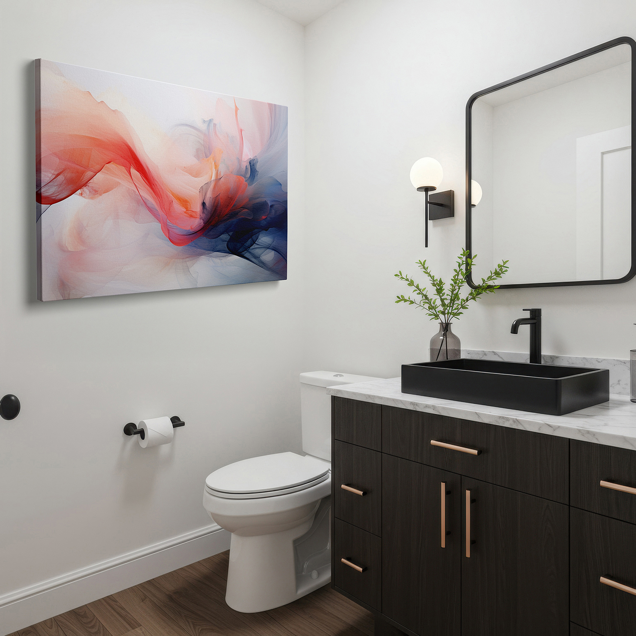 Lighting brings out layered depth in the print’s surface grain — soft-hued abstract harmony: large canvas wall art for office, bedroom, and living room decor