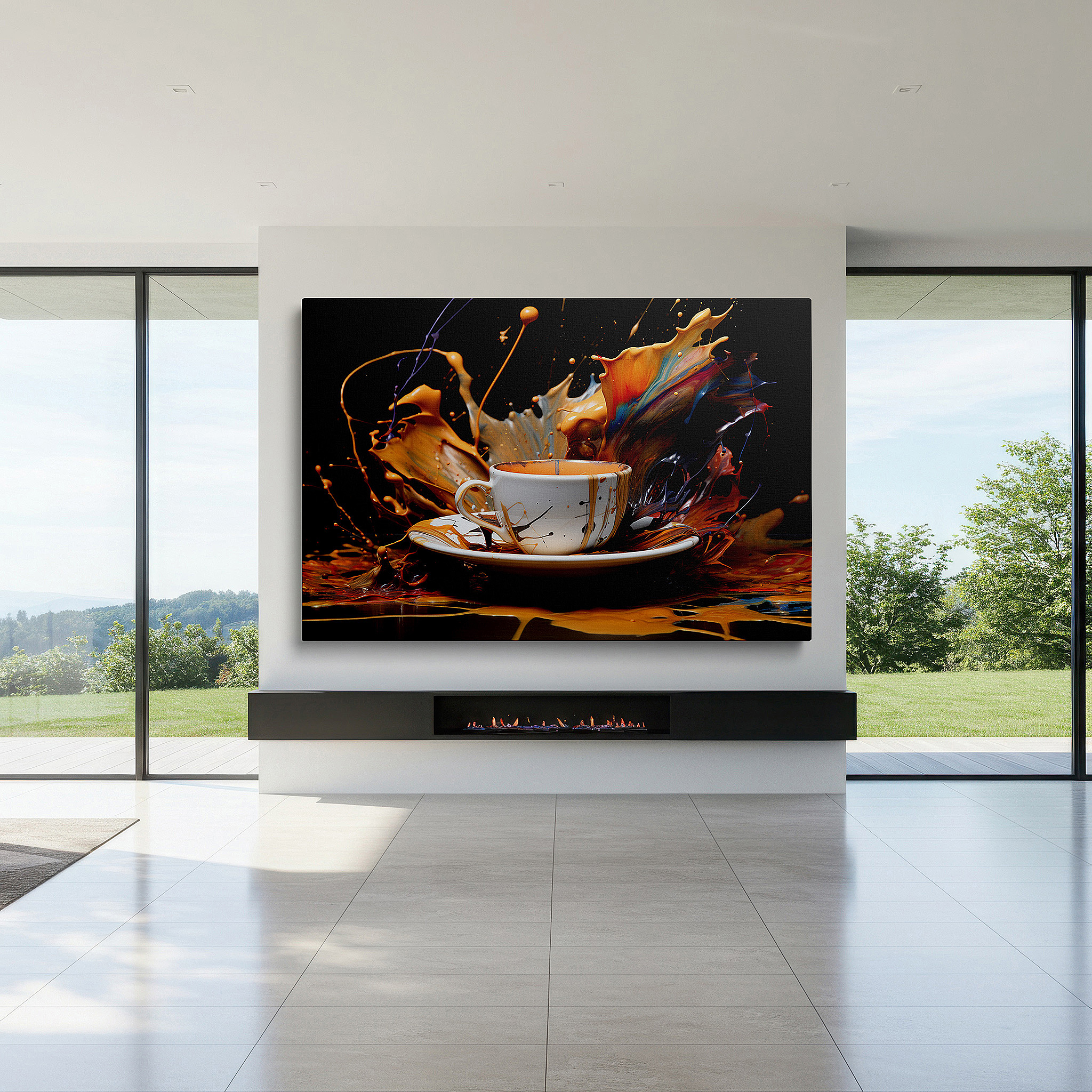 Perfectly sized at 45×30 cm for accenting shelves or narrow walls — coffee splash art in warm tones: large canvas wall art for office, bedroom, and living room decor
