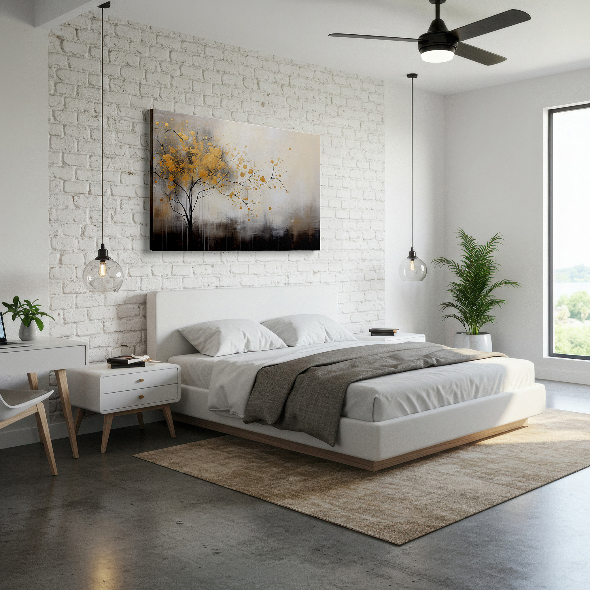 Perfectly sized at 45×30 cm for accenting shelves or narrow walls — dreamlike elegant tree with golden splashes large canvas wall art for office, bedroom, and living room decor