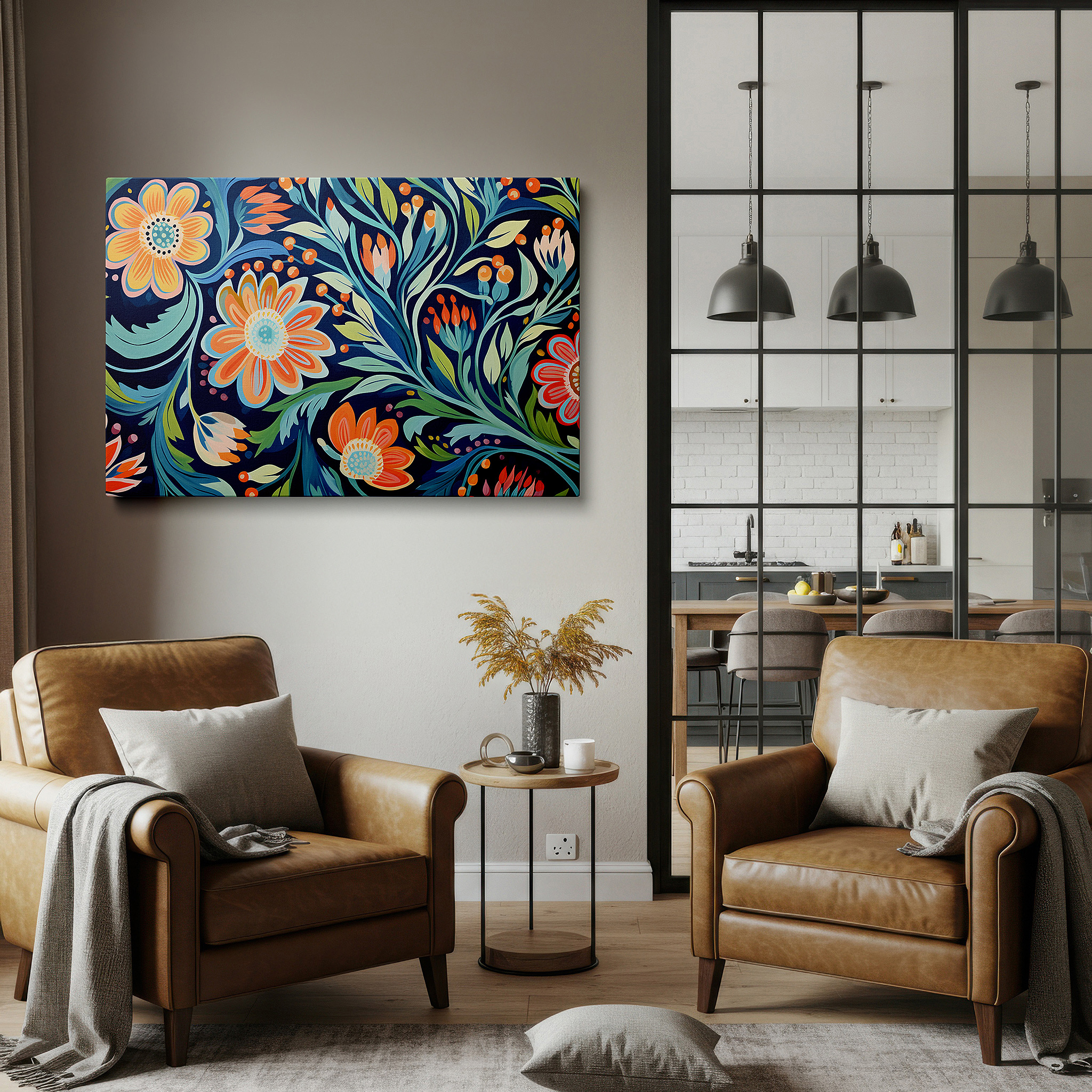 Perfectly sized at 45×30 cm for accenting shelves or narrow walls — dusk in floral paradise - serene and cheerful garden escape wall art for any room, large canvas art, office decor