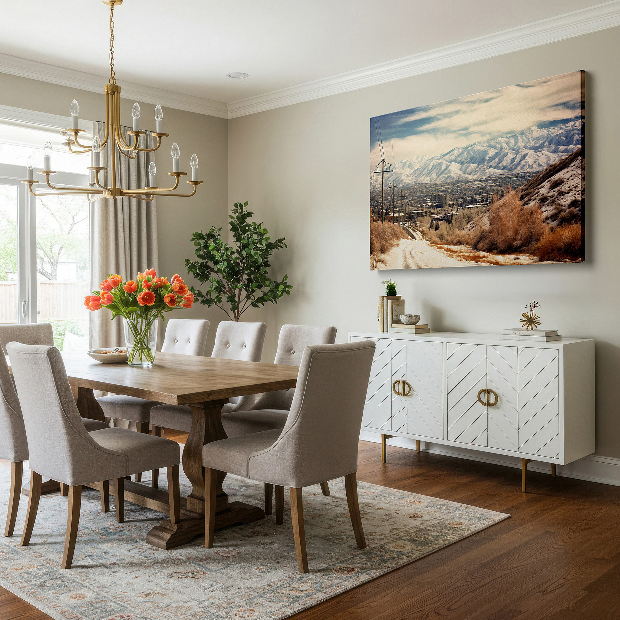 Perfectly sized at 45×30 cm for accenting shelves or narrow walls — explore a peaceful winter scene with snow-capped mountains and pristine trails - large wall art, canvas wall art, wall decor