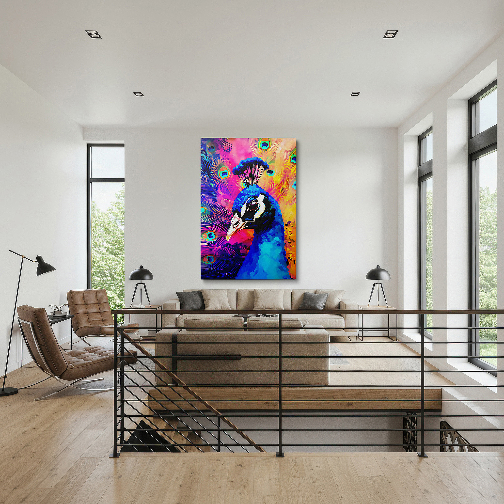 Perfectly sized at 45×30 cm for accenting shelves or narrow walls — peacock's serene pride: vibrant large canvas wall art for office, bedroom, and living room decor