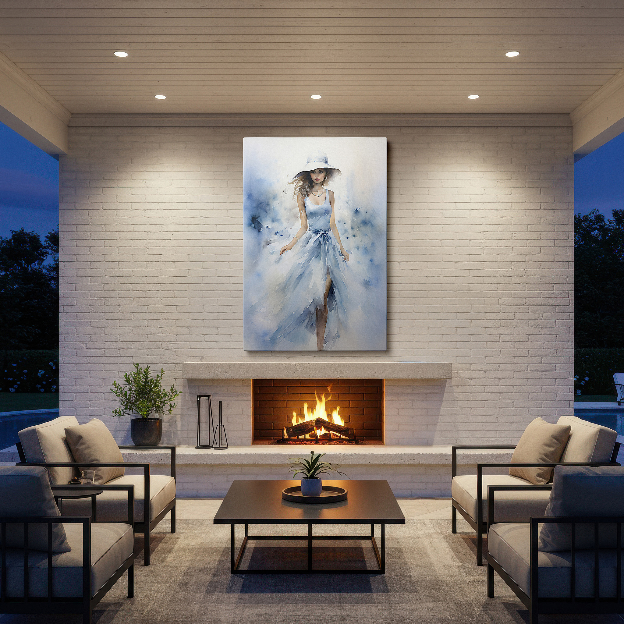 Perfectly sized at 45×30 cm for accenting shelves or narrow walls — sophisticated elegance on display - stylish woman with coordinated hat large wall art, canvas wall art, wall decor for office and bedroom