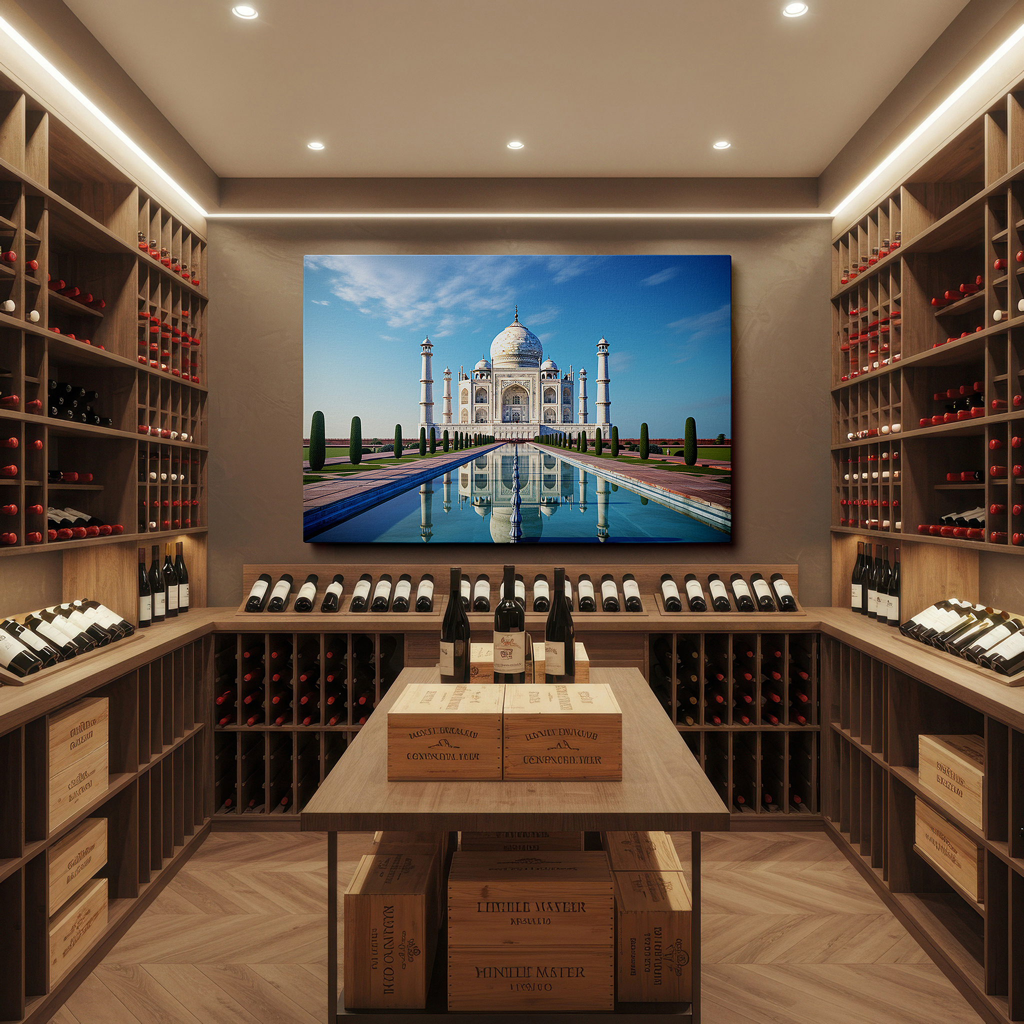Perfectly sized at 45×30 cm for accenting shelves or narrow walls — sunlit taj mahal: a majestic display of architectural splendor and natural harmony - large canvas wall art decor
