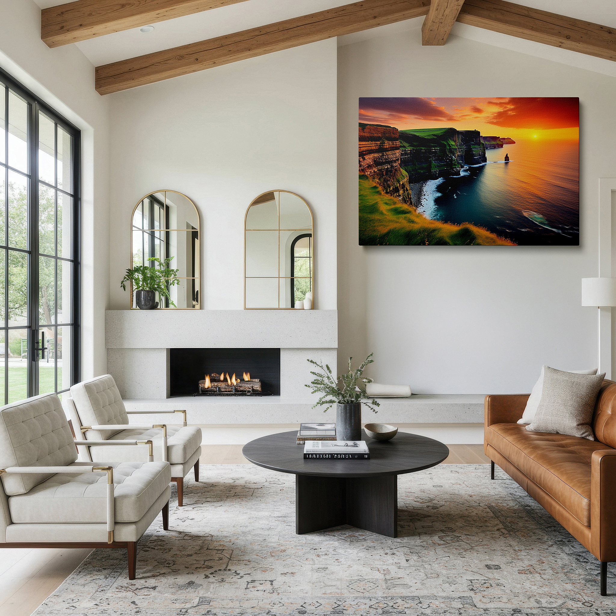 Perfectly sized at 45×30 cm for accenting shelves or narrow walls — sunset over majestic cliffs and ocean - serene nature's beauty large wall art, canvas wall art, wall decor for office and bedroom