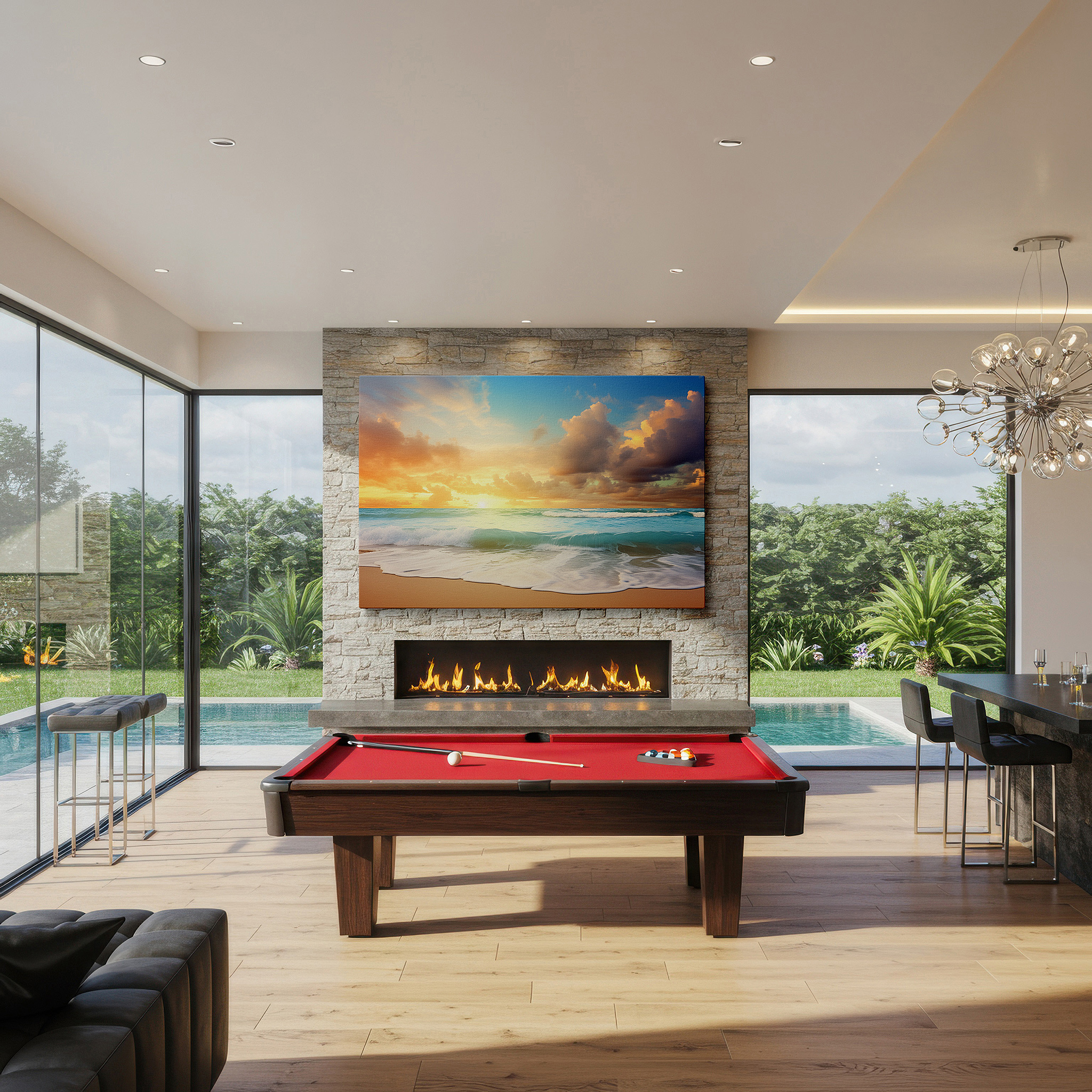 Perfectly sized at 45×30 cm for accenting shelves or narrow walls — sunset ocean splendor - peaceful haven with fiery skies and gentle waves large wall art, canvas wall art, wall decor for office and bedroom