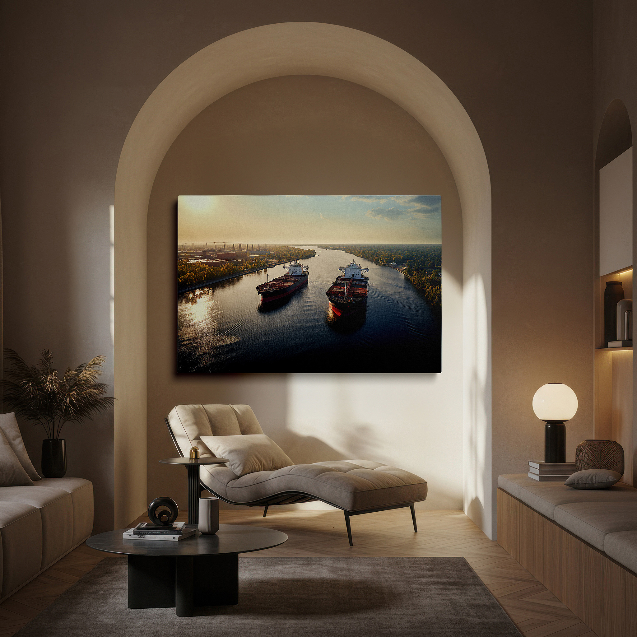 Perfectly sized at 45×30 cm for accenting shelves or narrow walls — sunset serenade above maritime city - urban and natural harmony symphony large wall art, canvas wall art, wall decor for office and bedroom