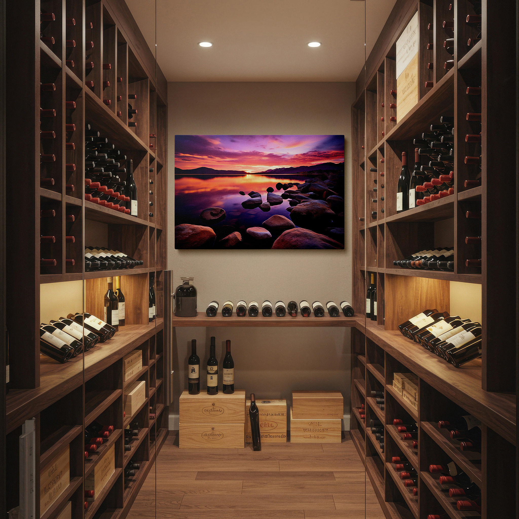 Perfectly sized at 45×30 cm for accenting shelves or narrow walls — twilight serenity - a symphony of sky and water in tranquil hues: large canvas wall art for office and bedroom decor