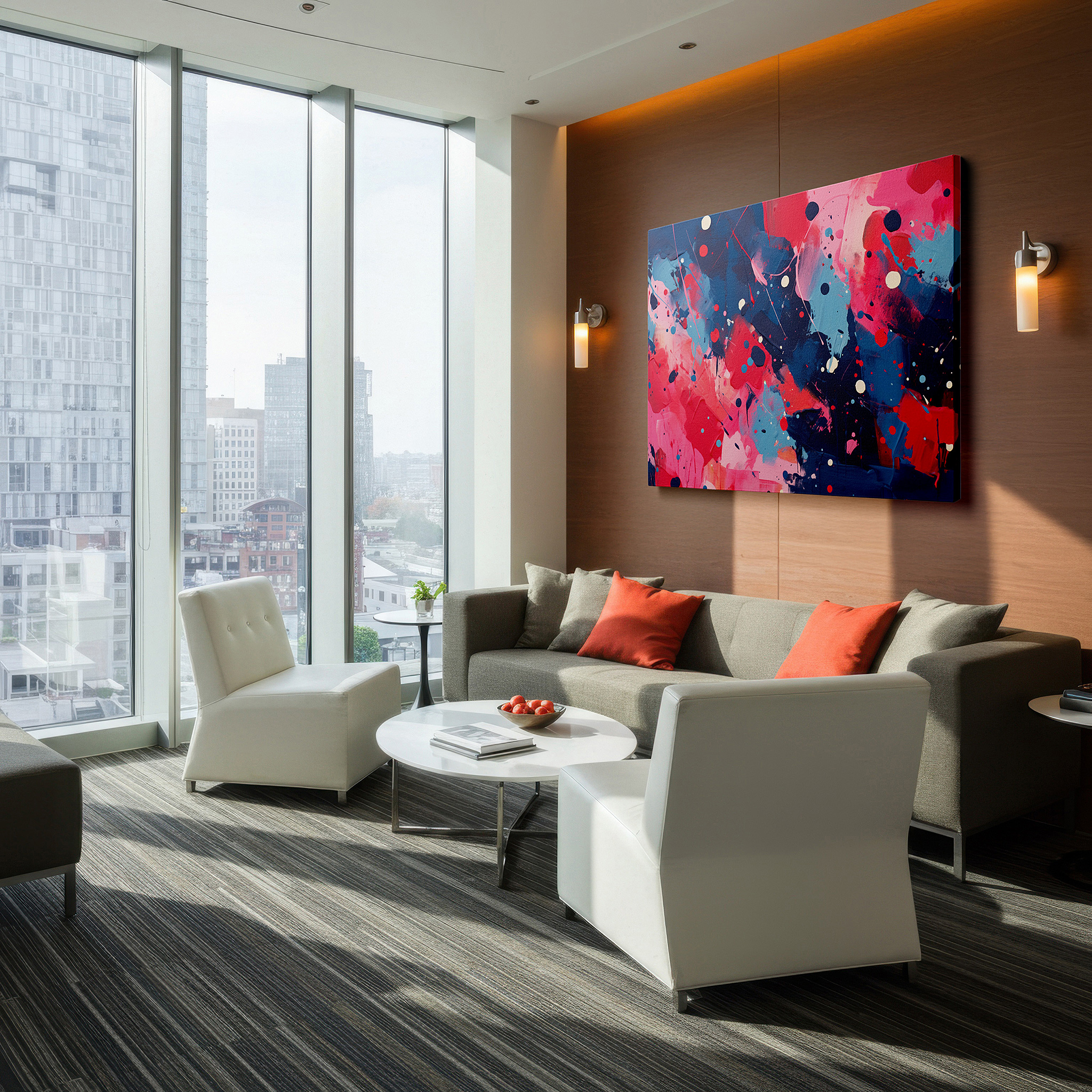 Perfectly sized at 45×30 cm for accenting shelves or narrow walls — vibrant abstract masterpiece featuring bright pinks, rich blues, and pure whites - large canvas wall art for home and office decor