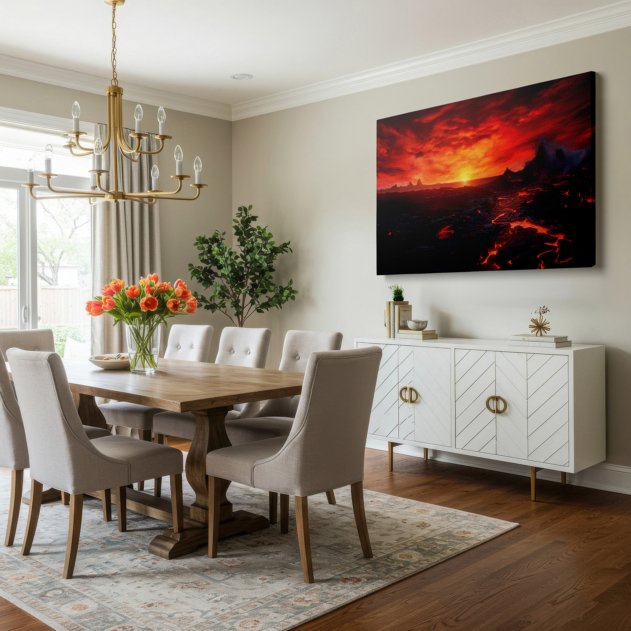 Perfectly sized at 45×30 cm for accenting shelves or narrow walls — volcanic splendor at twilight: a captivating dance of light and shadow - oversized wall art, canvas art, wall decor, office decor