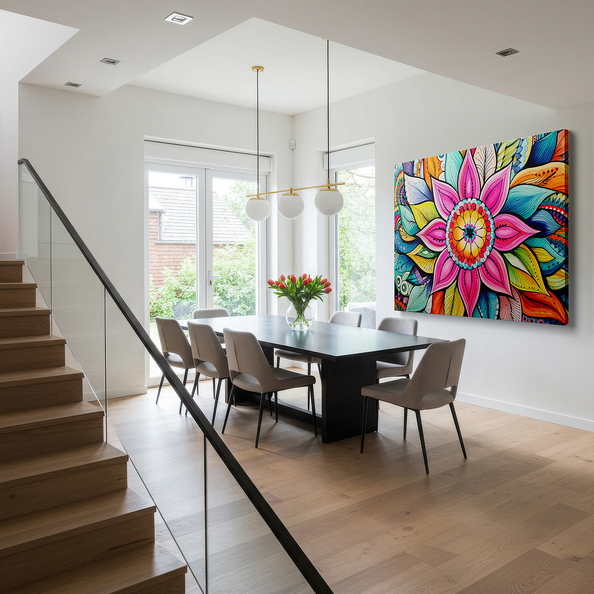 Perfectly sized at 45×30 cm for accenting shelves or narrow walls — wall art: enchanting floral symphony featuring vibrant blossoms and lush leaves - large canvas wall art for office and bedroom decor