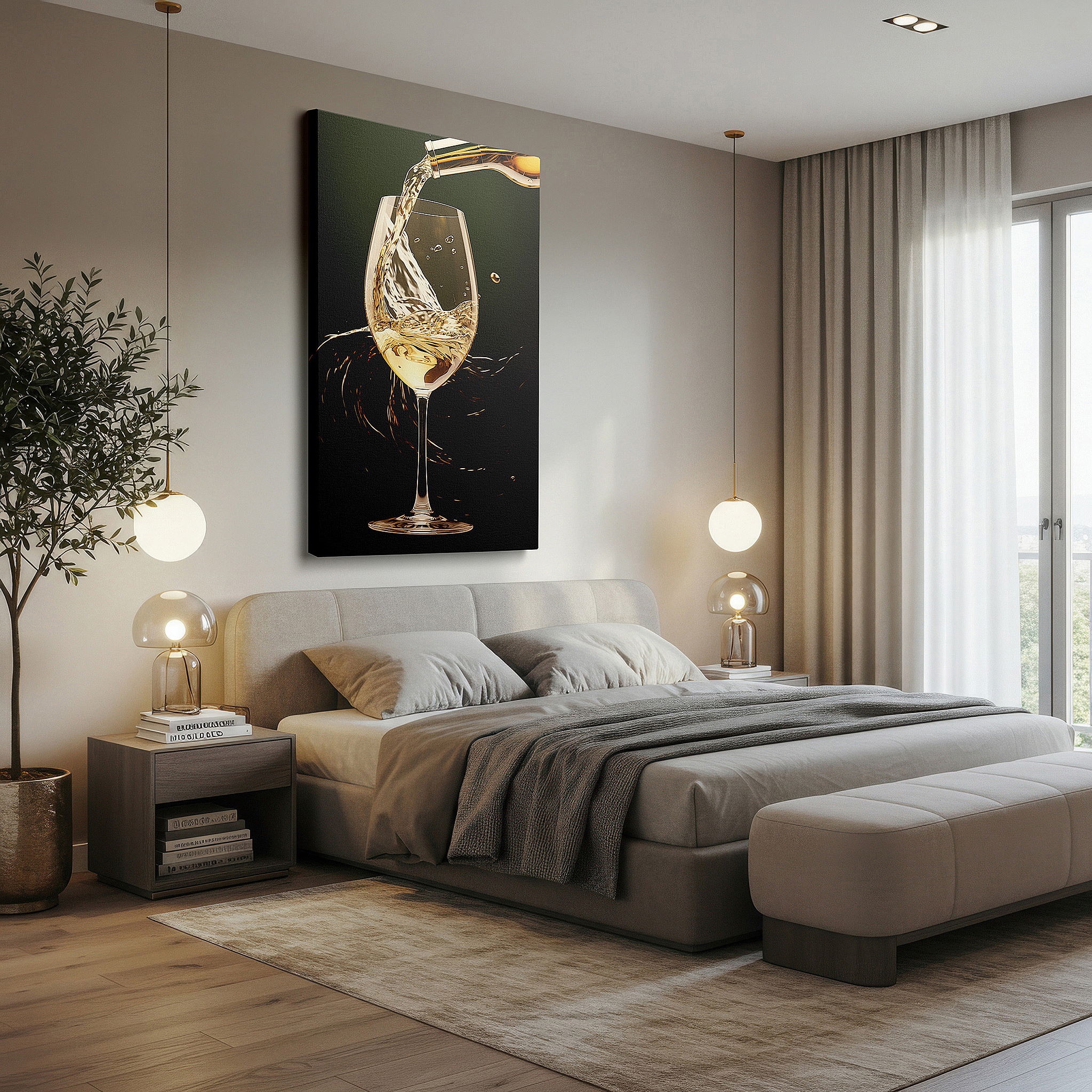 Perfectly sized at 45×30 cm for accenting shelves or narrow walls — wall art: exquisite white wine pour, a mesmerizing interplay of light and motion - large canvas wall art for office and bedroom decor