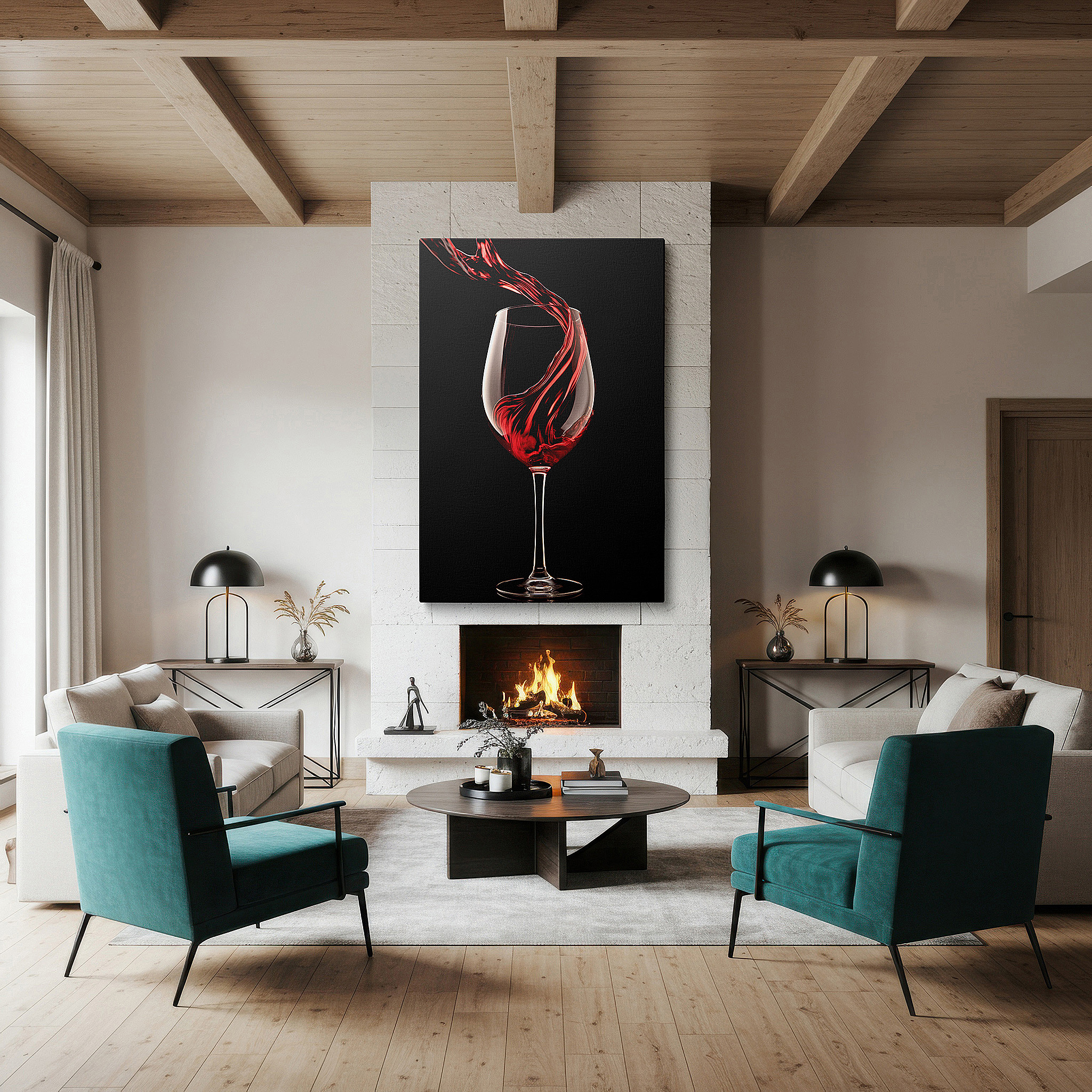 Positioned above a console table between ceramic vases — wall art: celebrate wine culture with a striking red splash - large canvas art for office and bedroom decor