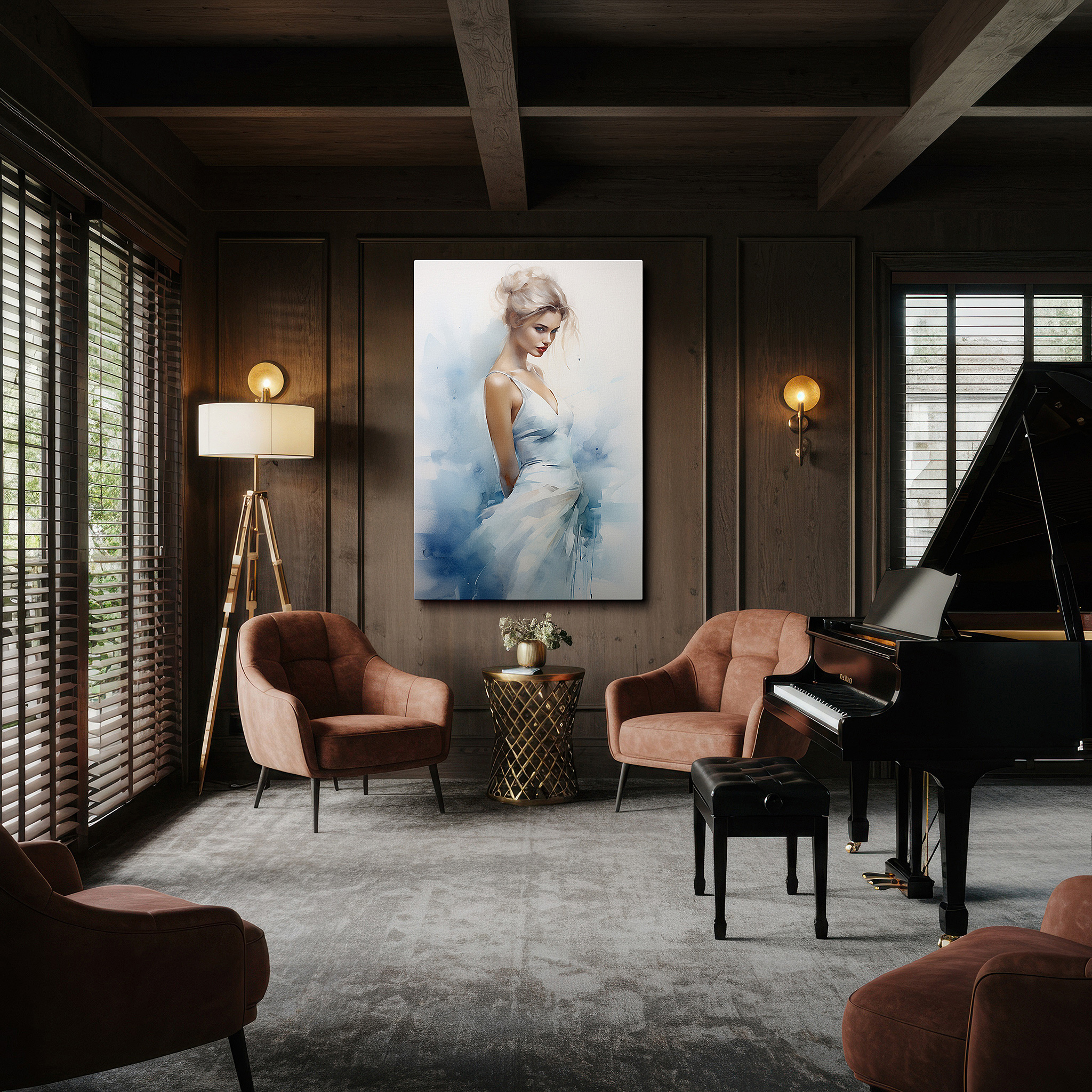Presented on a clean white gallery wall with ample space — serene white beauty: tranquil and romantic large wall art for office, bedroom, and living room decor