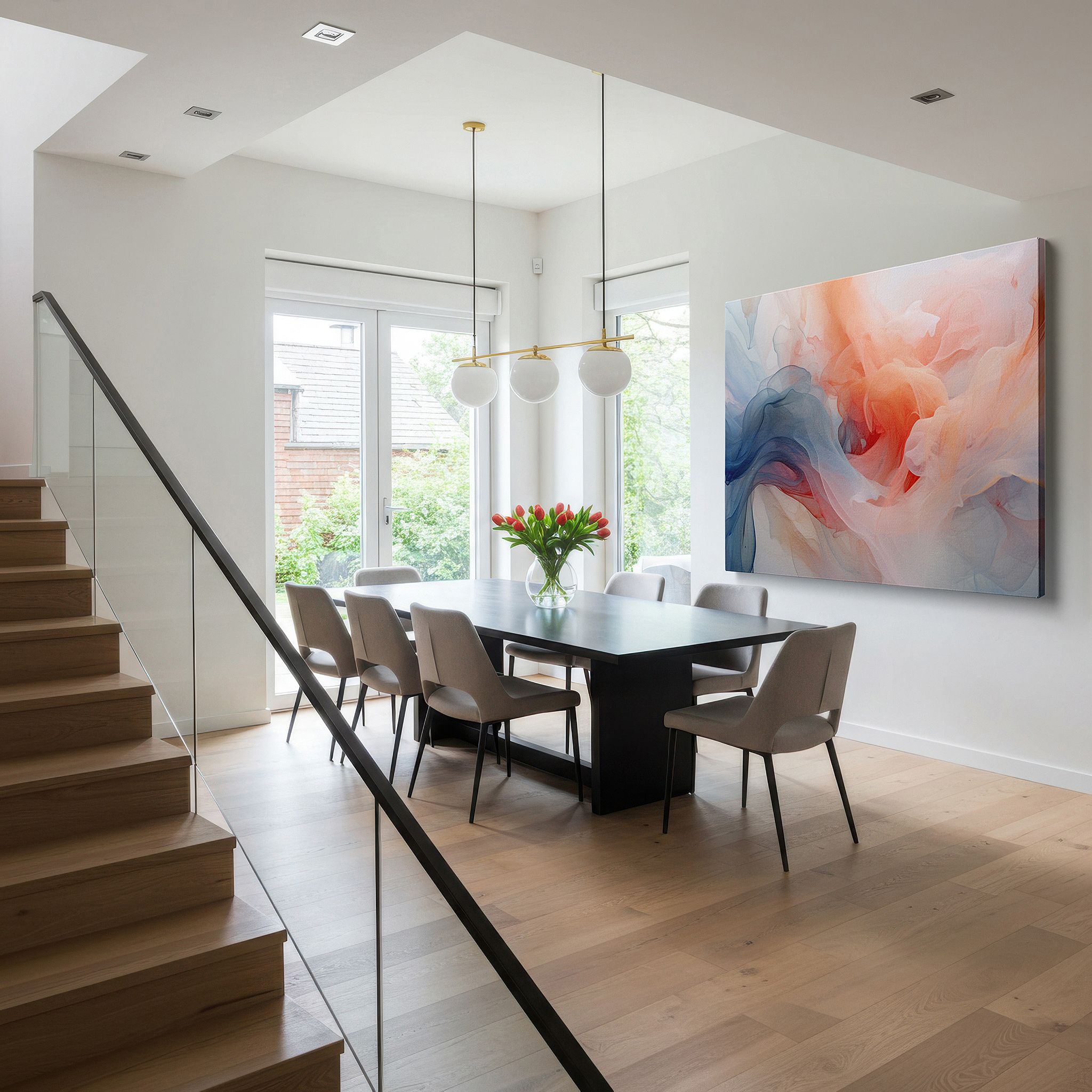 Set in a minimalist interior with textured walls and soft rugs — soft colors and ethereal textures symphony: soothing large wall art for bedrooms and offices