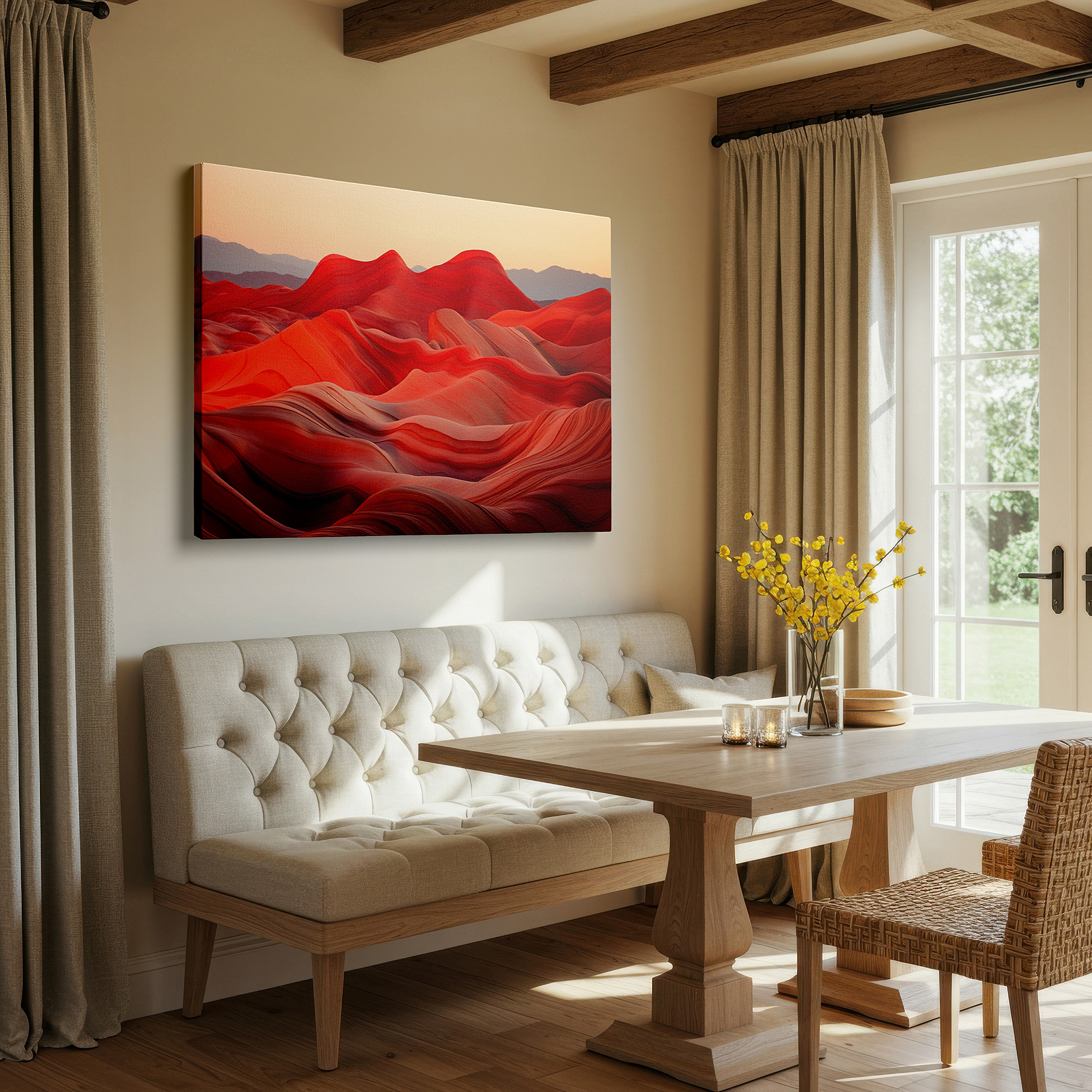 Set in a minimalist interior with textured walls and soft rugs — stunning red rock waves - a tribute to nature's artistic mastery large wall art, canvas wall art, wall decor, office wall art, bedroom wall art