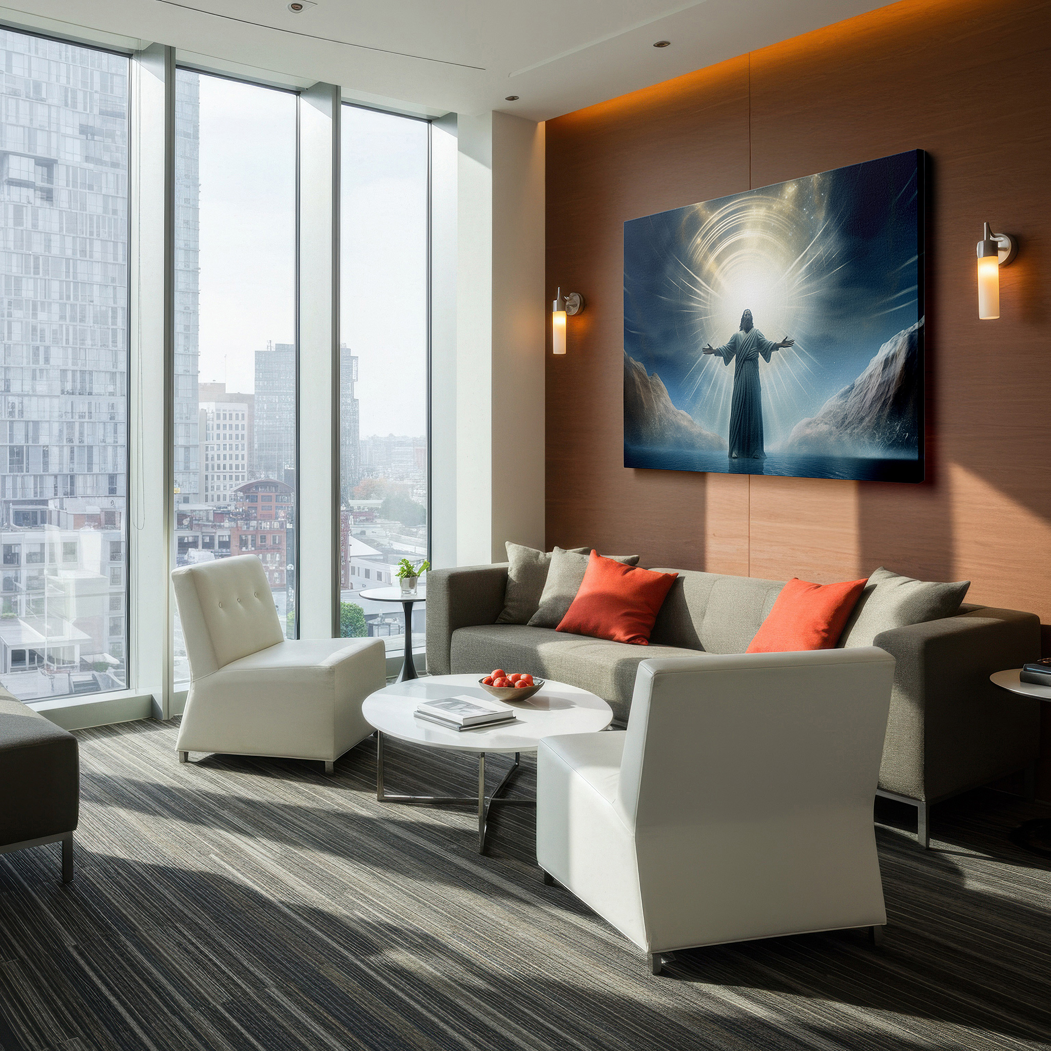 Side profile highlights a tightly wrapped canvas over a 3 cm deep stretcher — celestial light and divine peace in the embrace of jesus christ: large canvas wall art for home and office decor