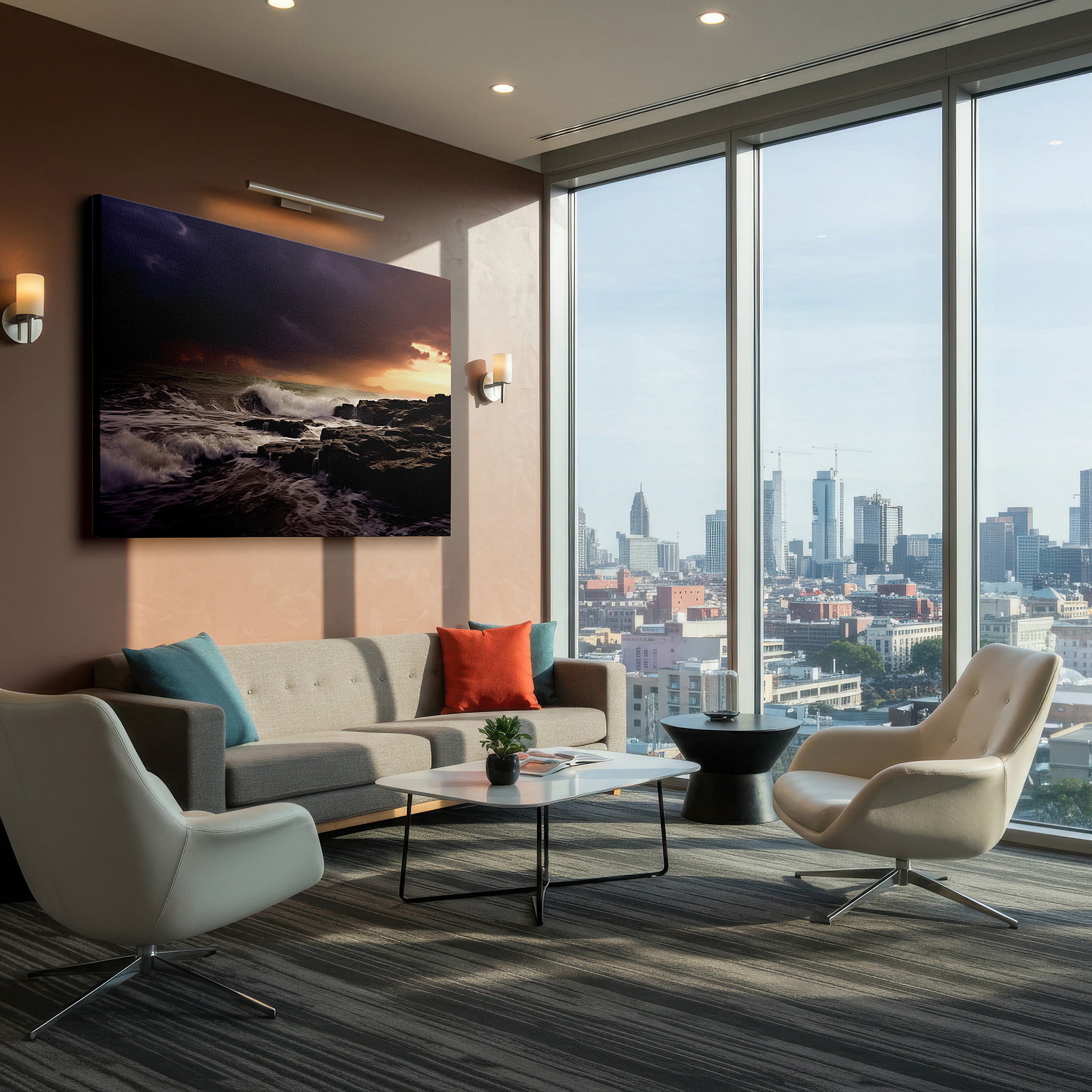 Side profile highlights a tightly wrapped canvas over a 3 cm deep stretcher — dramatic seascape wall art: embodying nature's wild spirit and immense power - ideal for office and bedroom decor