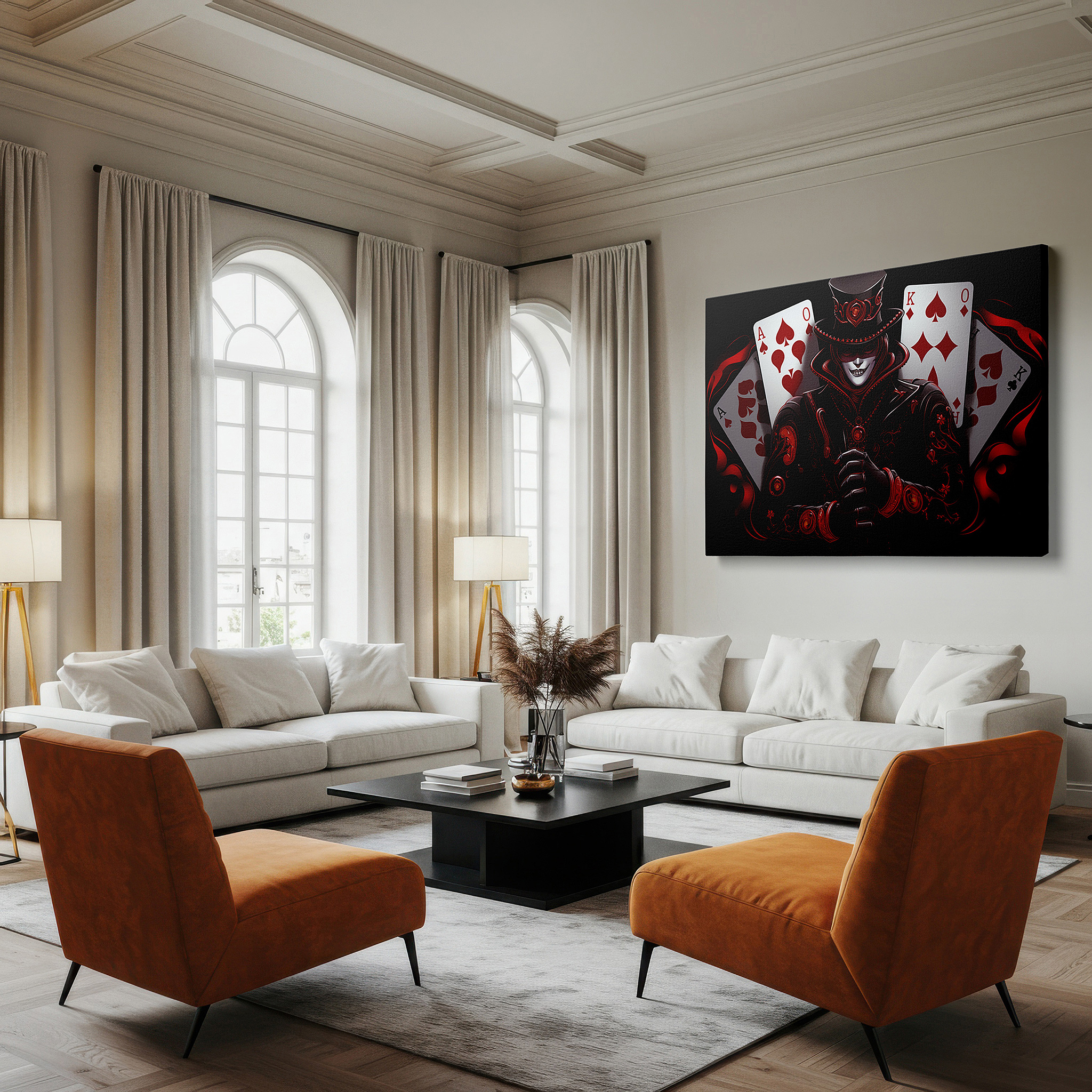 Side profile highlights a tightly wrapped canvas over a 3 cm deep stretcher — enchanting wizard of cards: a transformative, mystical large wall art piece for office and bedroom decor, available on canvas