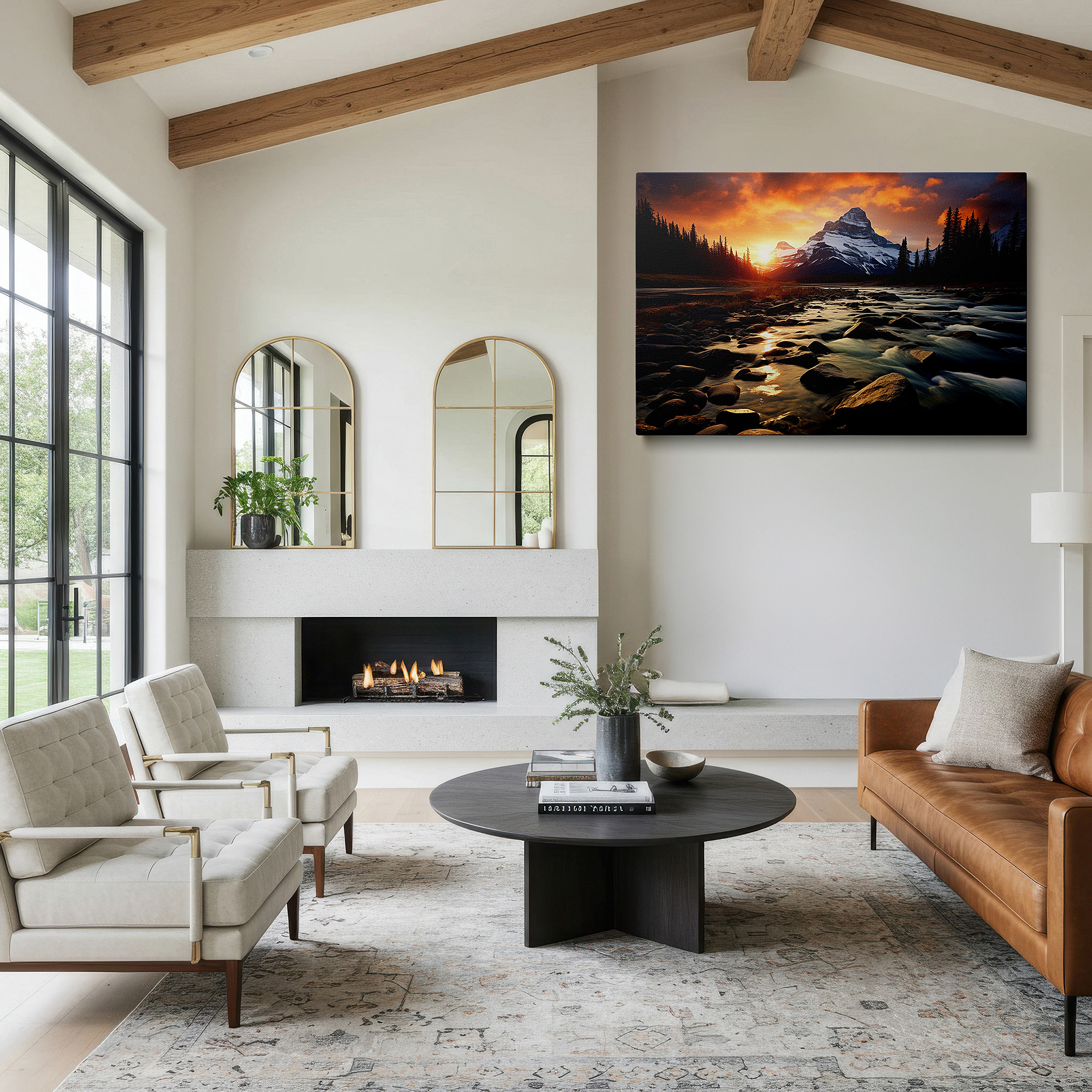 Side profile highlights a tightly wrapped canvas over a 3 cm deep stretcher — majestic mountain sunset, stunning natural beauty large wall art, canvas wall art, wall decor for office and bedroom