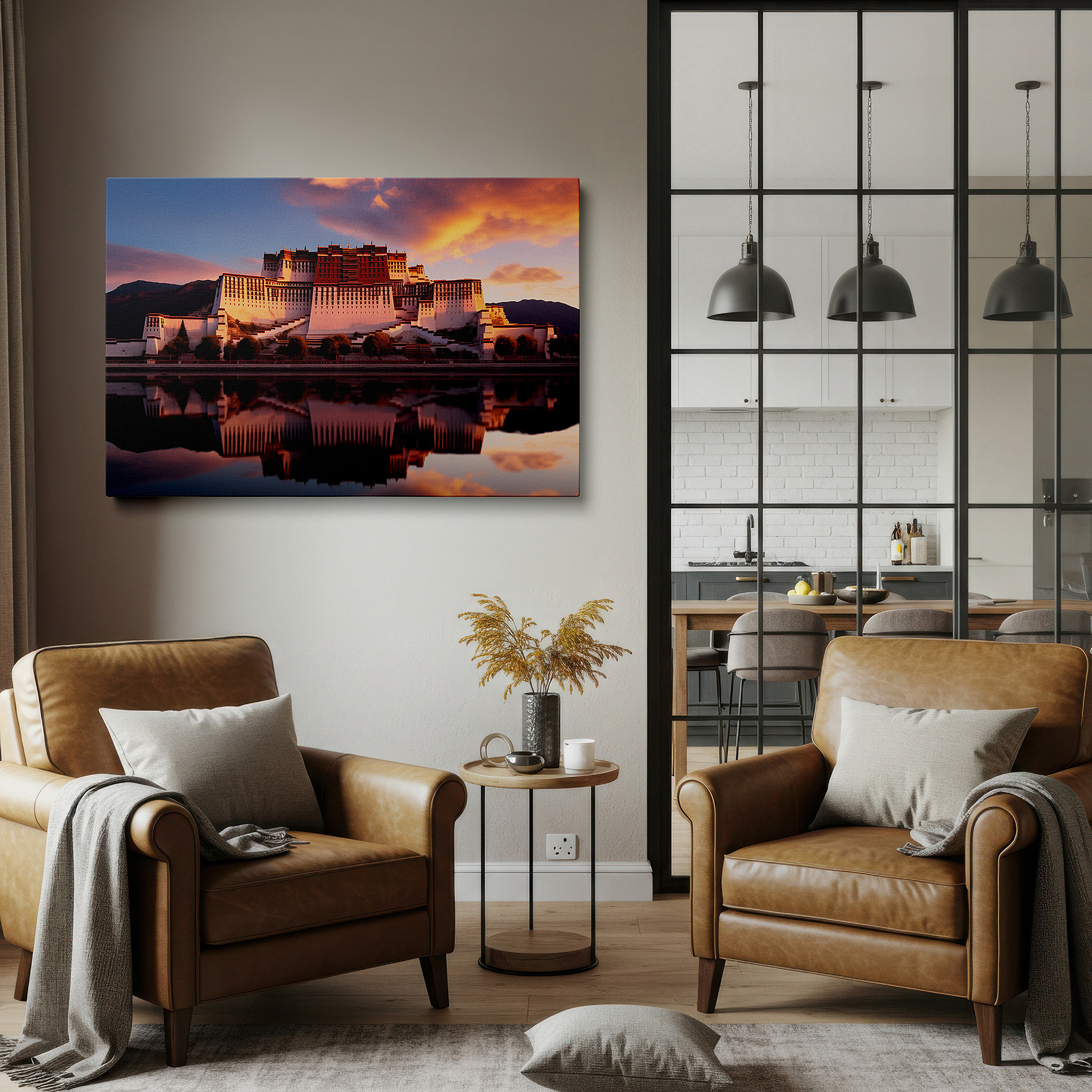 Side profile highlights a tightly wrapped canvas over a 3 cm deep stretcher — potala palace at sunset: a display of grand architectural beauty and spiritual peace - large wall art, canvas wall art, wall decor