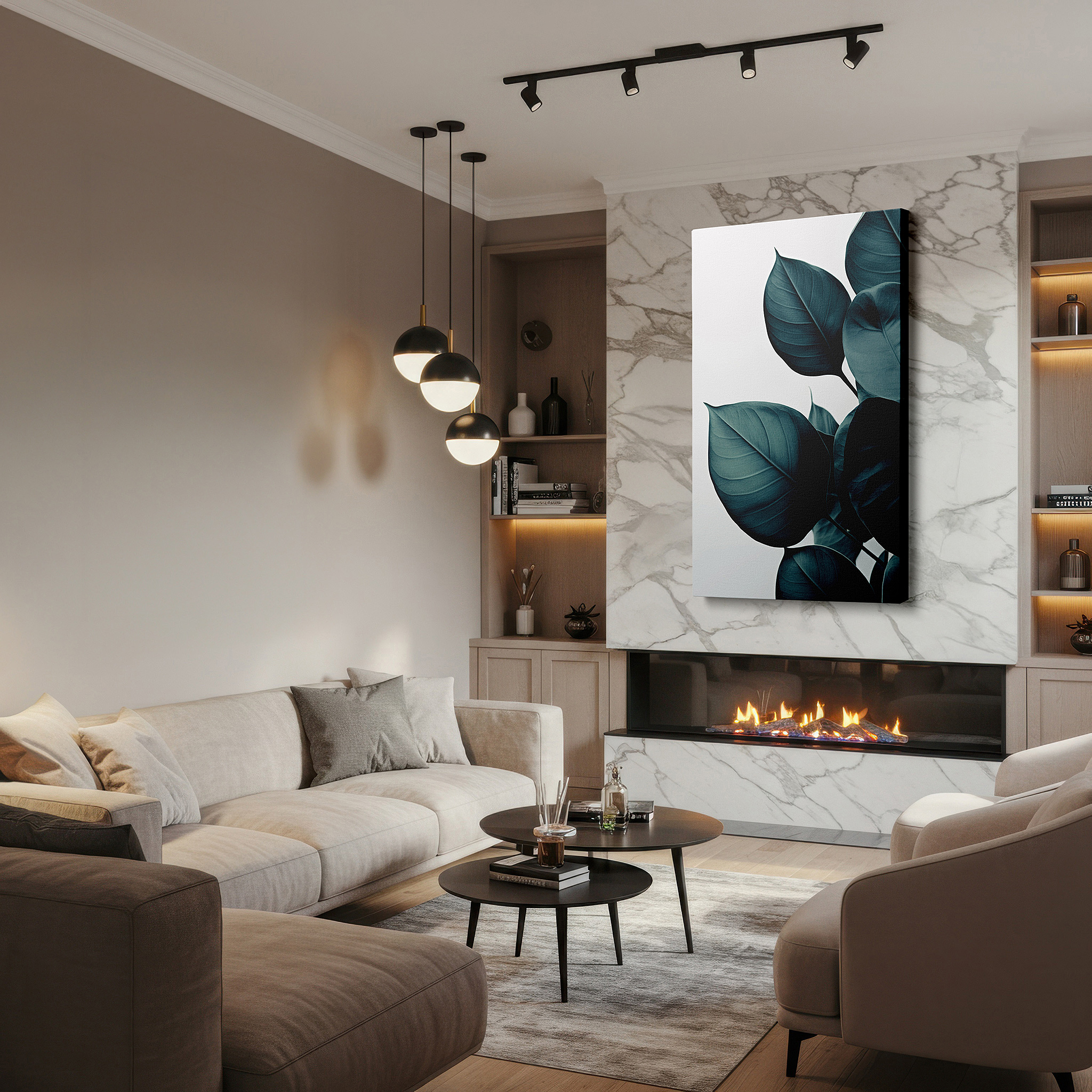 Side profile highlights a tightly wrapped canvas over a 3 cm deep stretcher — serene nature's beauty captured in elegant green leaves: vibrant shades large wall art, canvas wall art, wall decor for office and bedroom