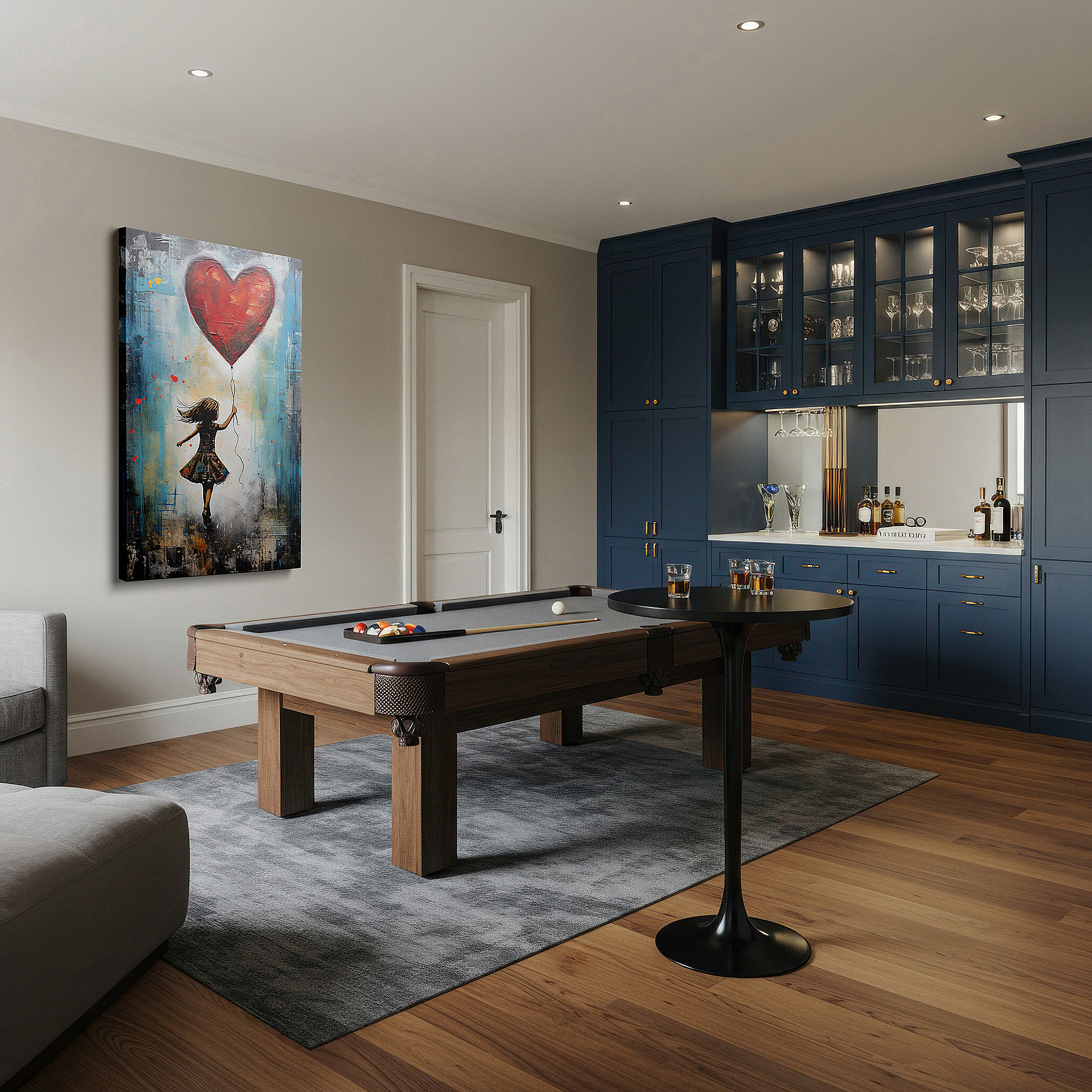Side profile highlights a tightly wrapped canvas over a 3 cm deep stretcher — wall art: vibrant scene of a young girl running with a heart-shaped balloon - large canvas art for home and office decor, perfect for living room and bedroom