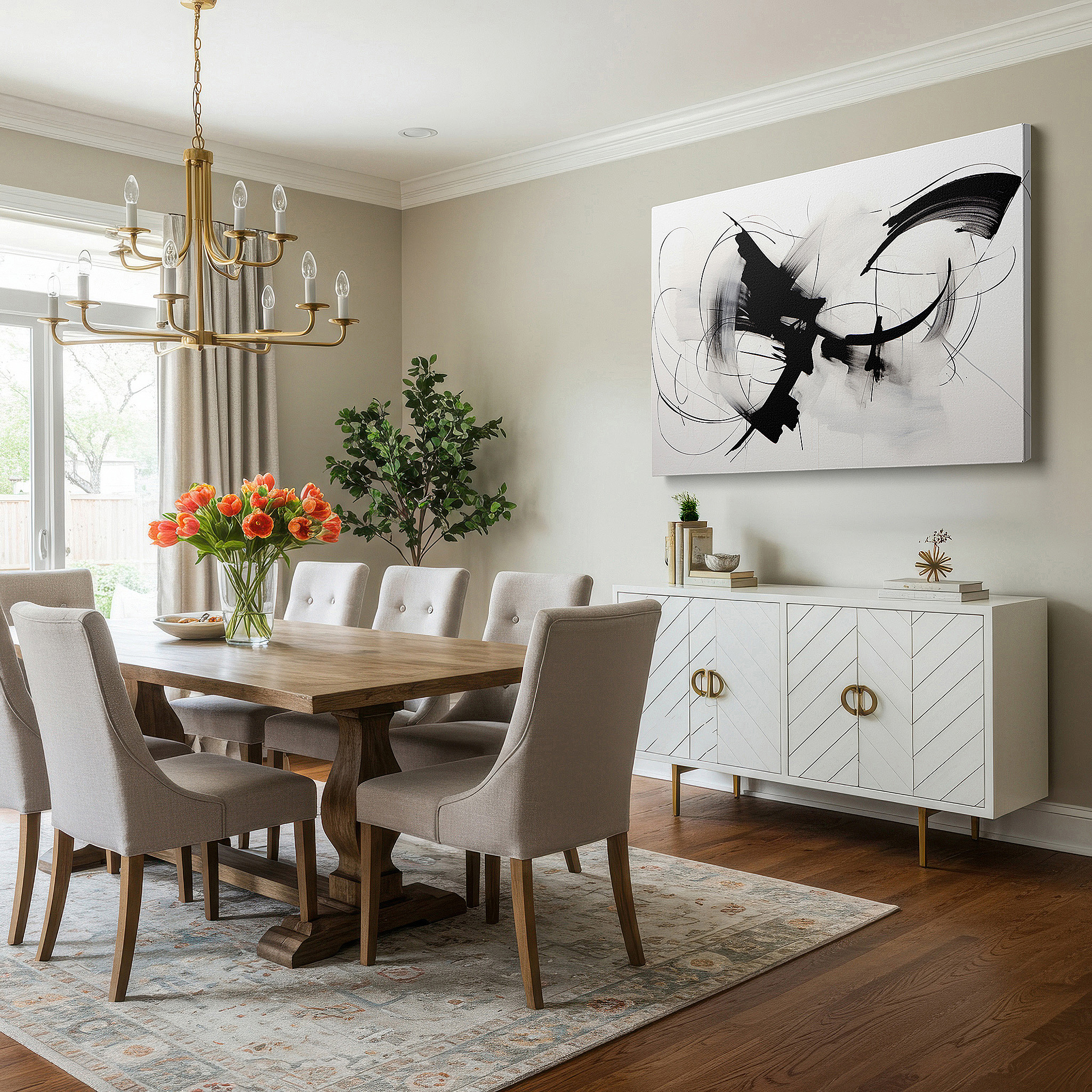 At 60×40 cm, this format fits effortlessly over dressers or benches — abstract expressionism masterpiece in black and white dynamic brushstrokes, large canvas wall art for office and bedroom decor