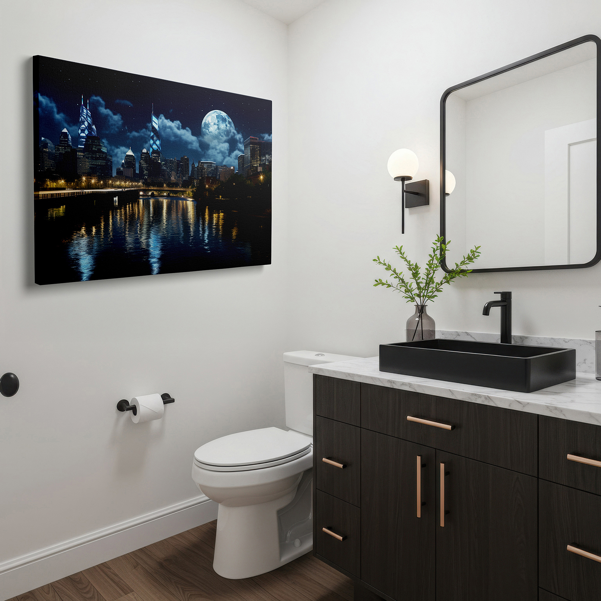 At 60×40 cm, this format fits effortlessly over dressers or benches — city skyline at night - urban splendor and nature's serenity large wall art, canvas wall art, wall decor for office, bedroom, and living room