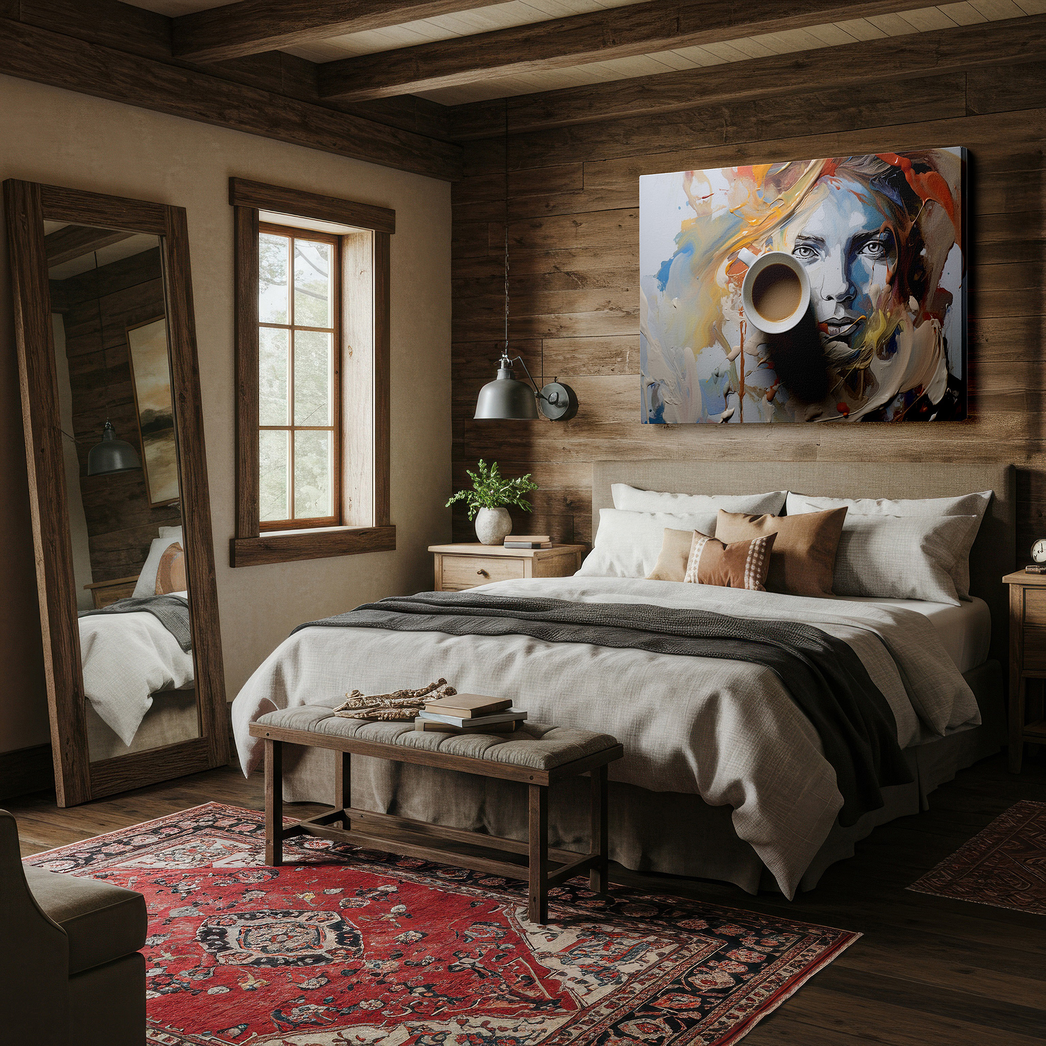 At 60×40 cm, this format fits effortlessly over dressers or benches — coffee break on an artist's palette: blending everyday comfort with creative flair - large wall art, canvas wall art, wall decor, office wall art