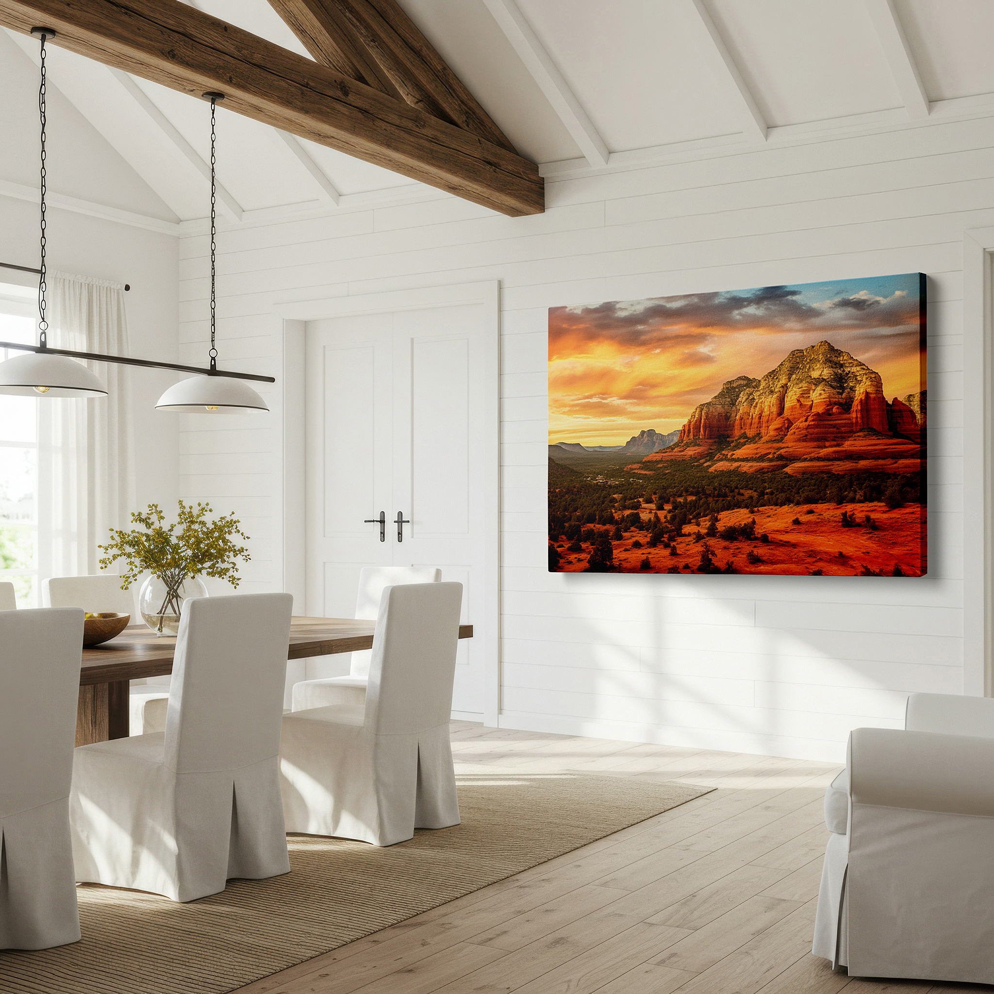 At 60×40 cm, this format fits effortlessly over dressers or benches — majestic sedona mountains in sunset glow - large canvas wall art for office, bedroom, and living room decor