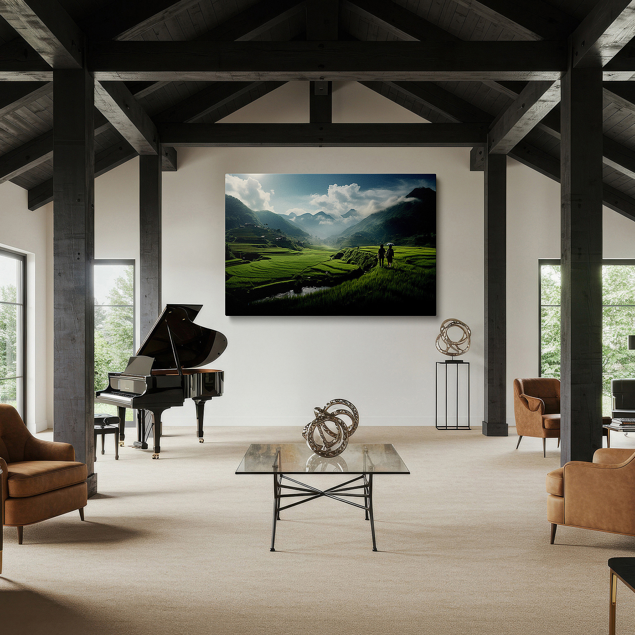 At 60×40 cm, this format fits effortlessly over dressers or benches — misty mountains and lush rice terraces serene journey large wall art, canvas wall art, wall decor for office and bedroom