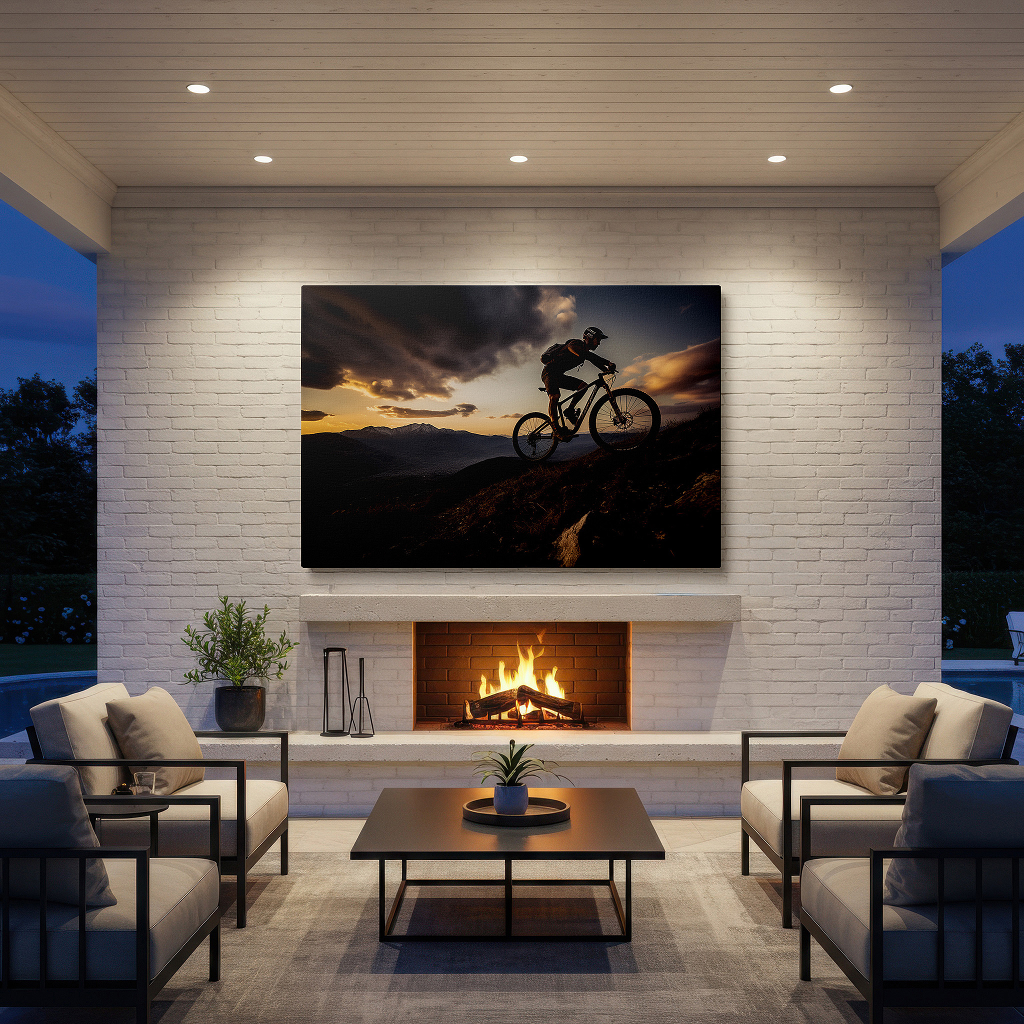 At 60×40 cm, this format fits effortlessly over dressers or benches — mountain biker against sunset glow: celebrating outdoor thrills and challenges - large canvas wall art for home and office decor