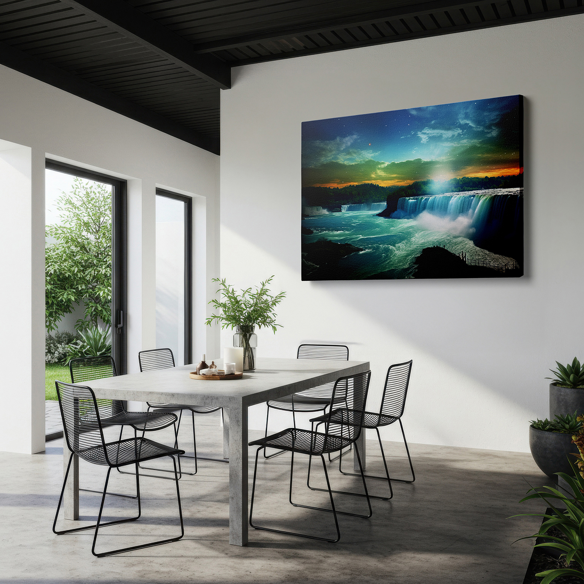 At 60×40 cm, this format fits effortlessly over dressers or benches — niagara falls at dawn: a stunning exhibition of waterfalls and radiant skies - large canvas wall art for home and office decor