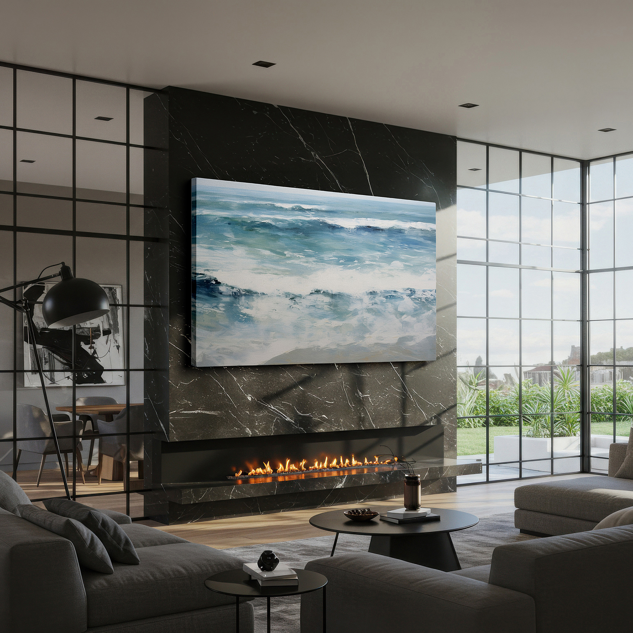 At 60×40 cm, this format fits effortlessly over dressers or benches — ocean's majesty: vibrant waves and tranquil blues in harmonious display - large canvas wall art for office decor