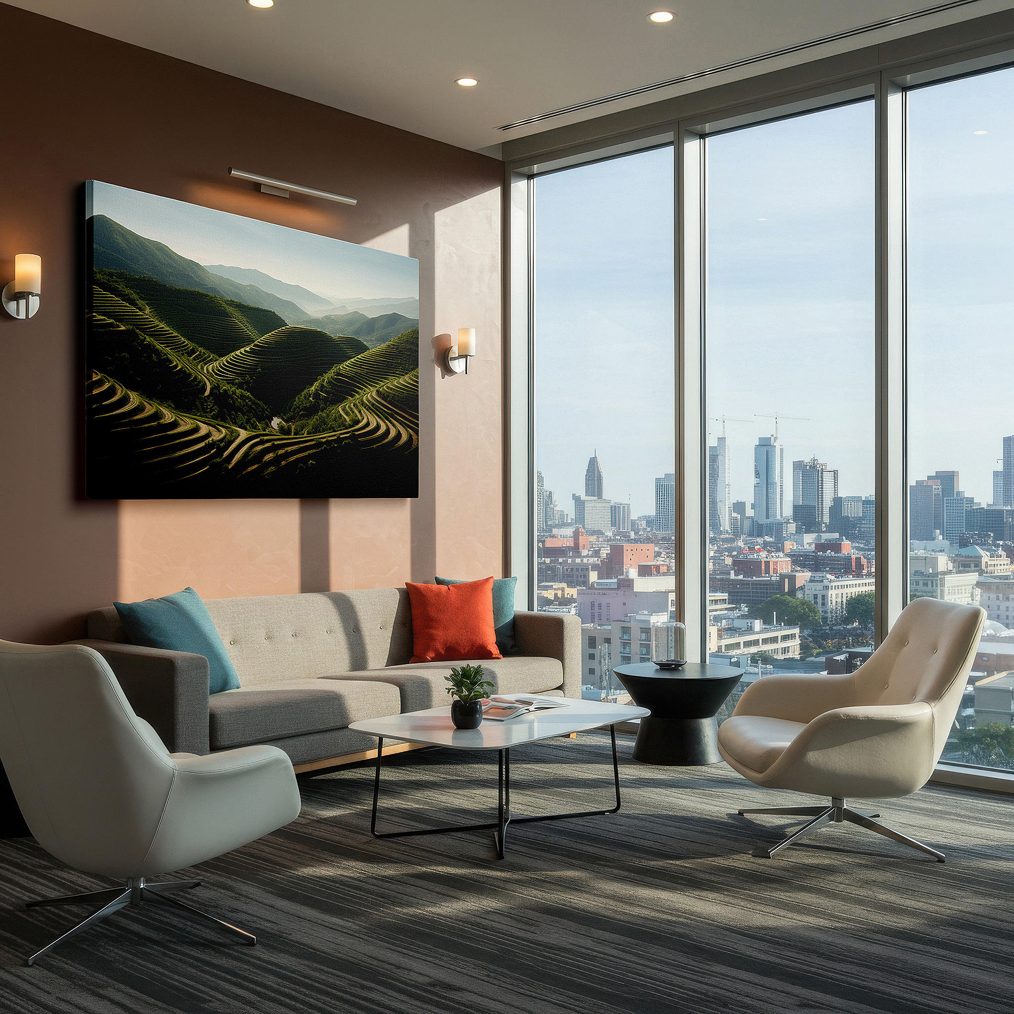 At 60×40 cm, this format fits effortlessly over dressers or benches — seamless fusion of human creativity and nature's beauty in rice terrace mastery: large wall art, canvas wall art, wall decor for office and bedroom