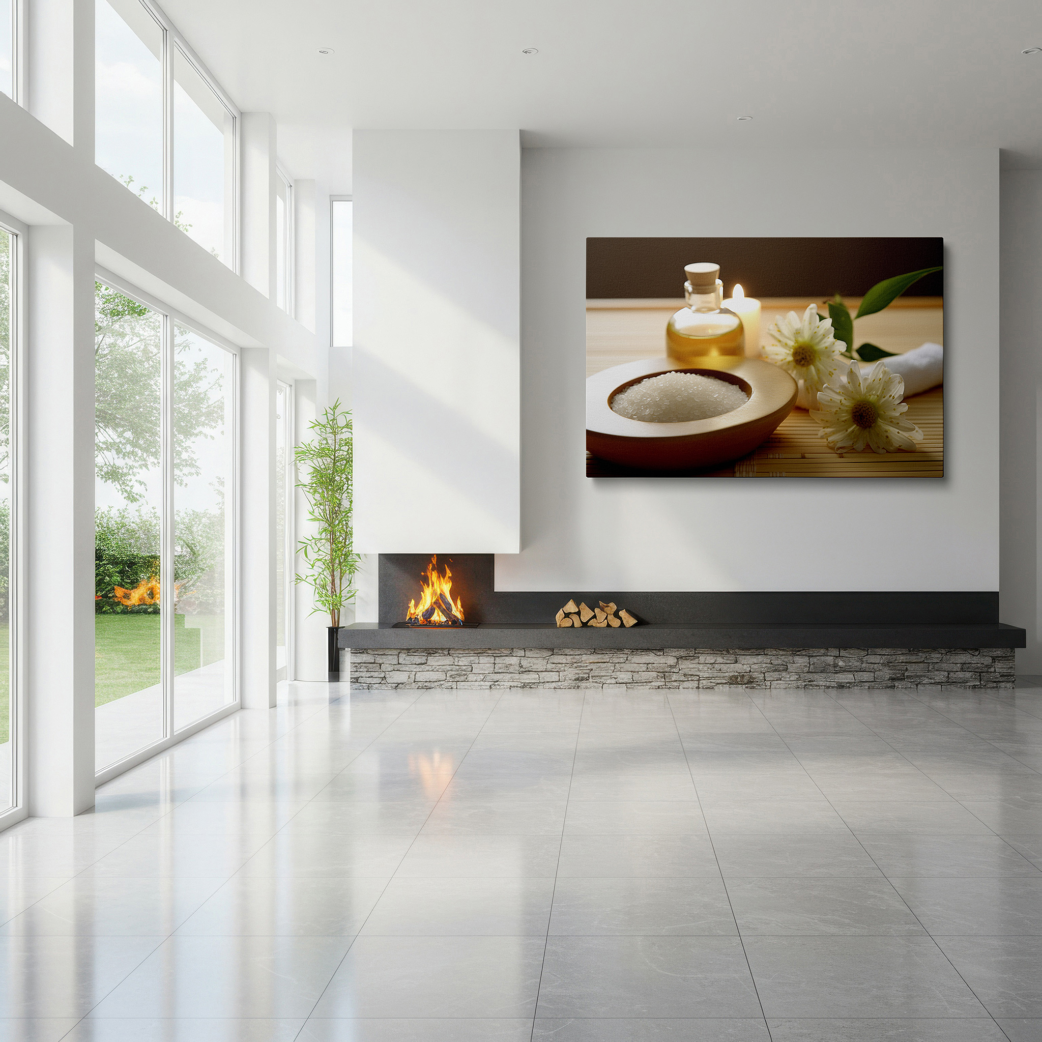 At 60×40 cm, this format fits effortlessly over dressers or benches — spa retreat wall art featuring aromatic flowers, essential oils, and bath salts - large canvas art for home and office decor, perfect for bedrooms and living spaces
